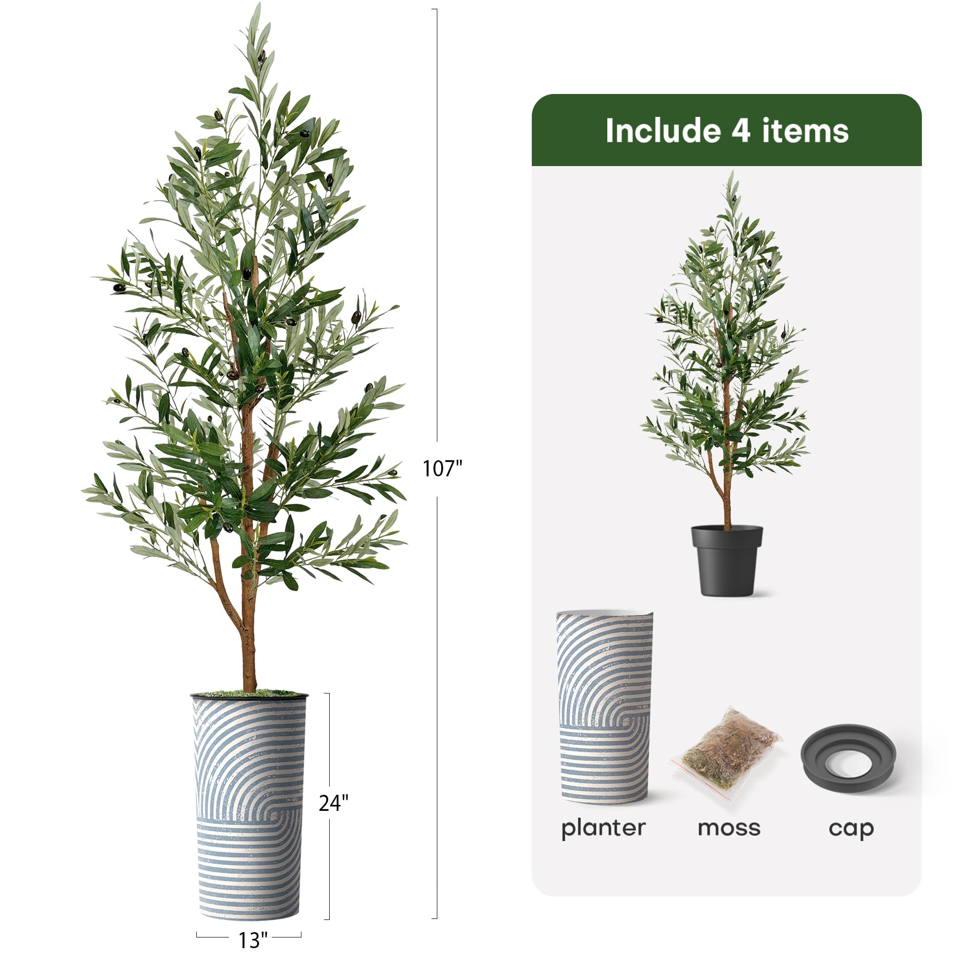 Modern Geometric Planter with Artificial Olive Silk Tree - 68