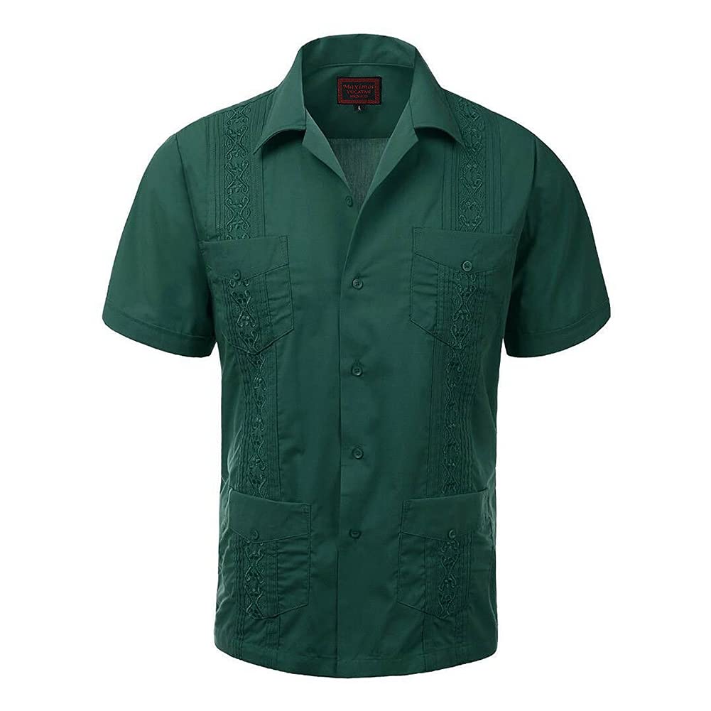 Maximos Men's Guayabera Cuban Shirt - Short Sleeve Button Up Casual Dress Shirt for Summer, Beach, Wedding & Vacation - Lightweight Breathable Fabric for Tropical & Outdoor Events