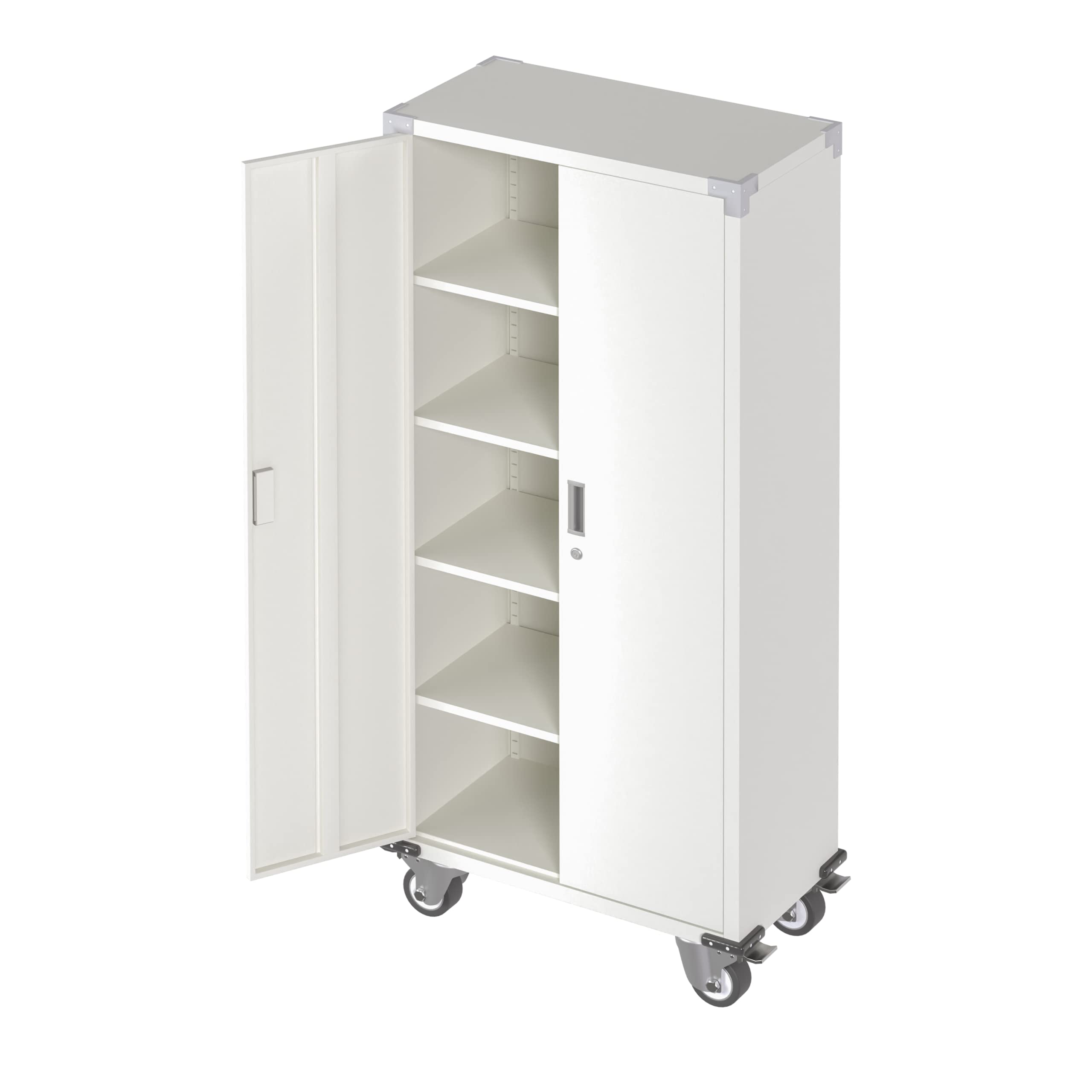 UINSOO White Metal Storage Cabinet with Wheels & Lock - 4 Adjustable Shelves, Rolling Steel Garage Cabinet - Easy Assembly for Home, Office & Workshop Organization