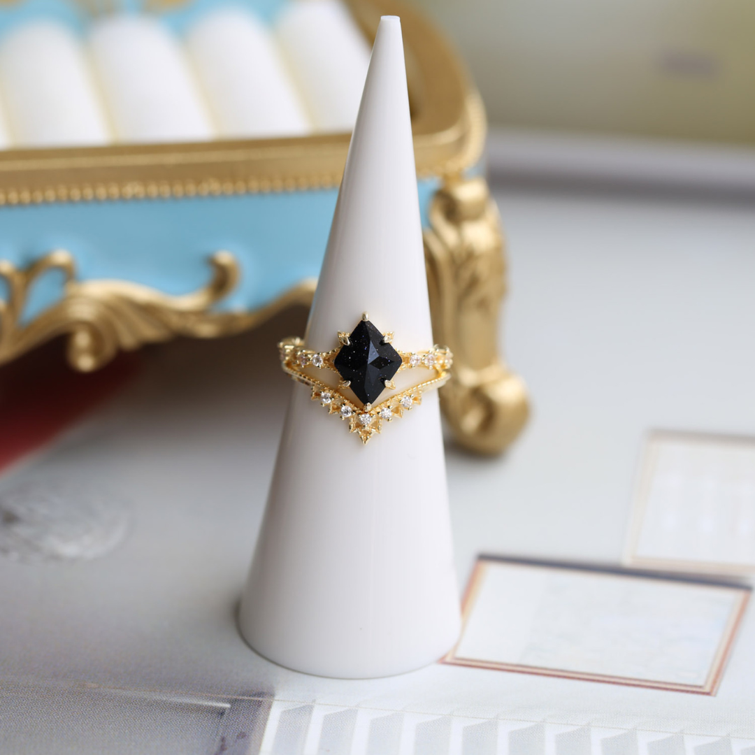 Galaxy Blue Sandstone Star Stone Lace Ring Set | HJZB 064 - Elegant Boho Jewelry for Women, Perfect for Date Nights, Weddings & Special Occasions