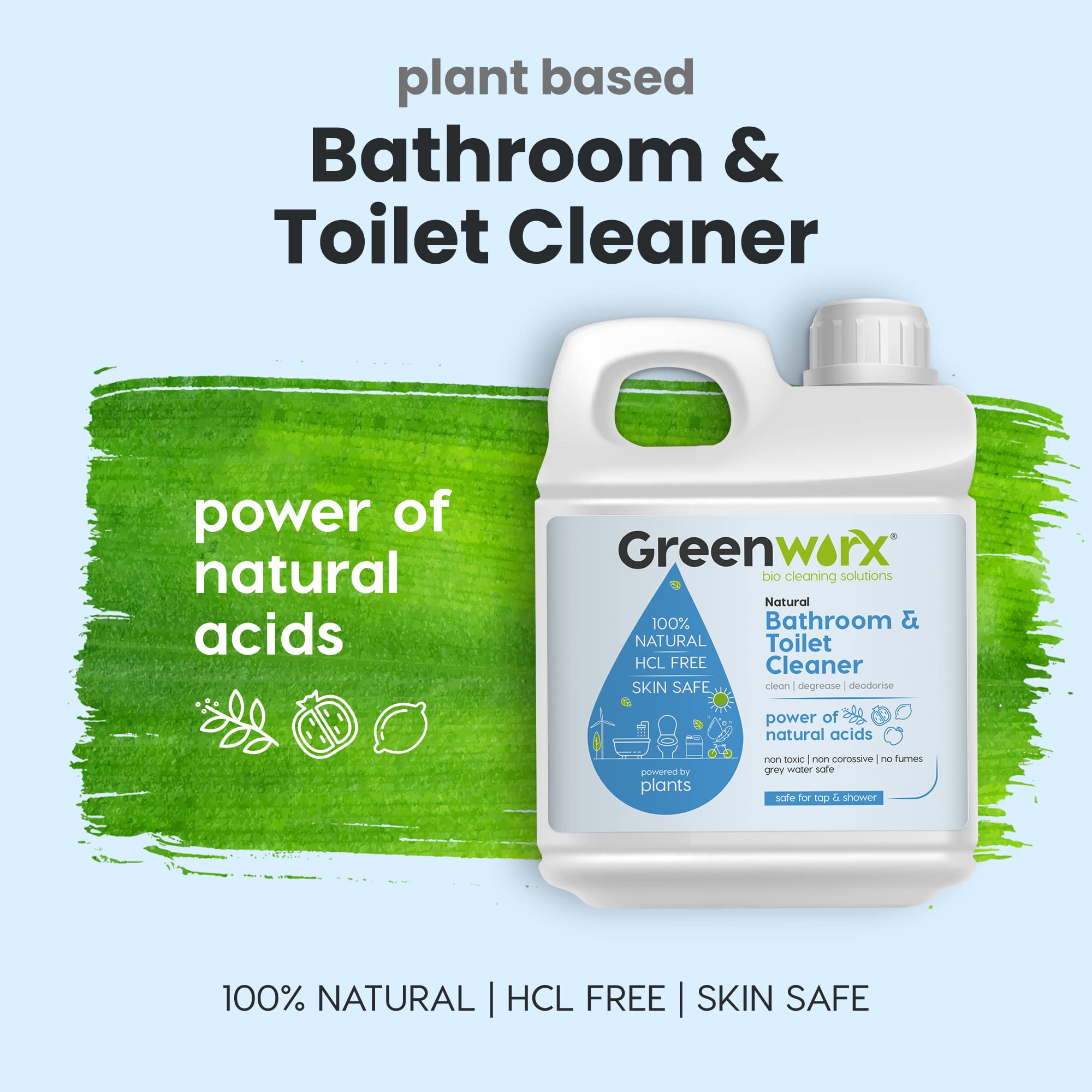 Greenworx Natural Bathroom & Toilet Cleaner Liquid - 5L Eco-Friendly Disinfectant | Plant-Based, Non-Toxic, Biodegradable Formula | Safe for Taps, Showers & Septic Tanks | Perfect for Daily Bathroom Cleaning & Stain Removal