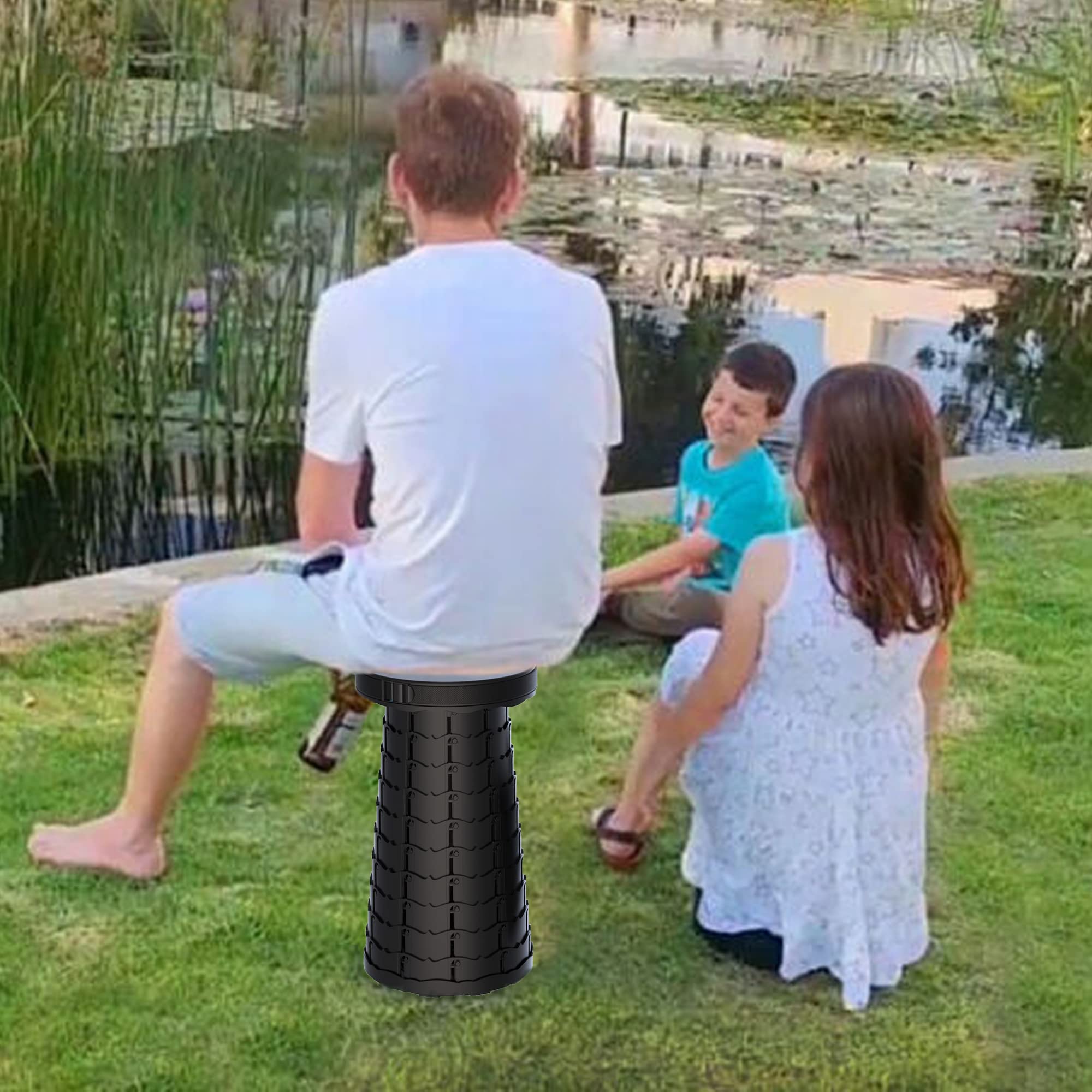 ALEVMOOM Collapsible Stool with Cushion - Portable, Telescoping & Sturdy Folding Camping Stool - Adjustable Height for Outdoor, Hiking, BBQ, Picnics, Beach, Fishing & Backyard Relaxation