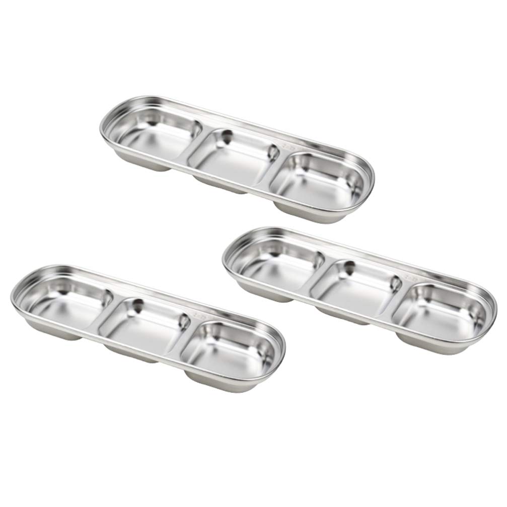 Premium Stainless Steel 3-Grid Condiment Bowls for Korean BBQ & Snacks – Hemoton Snacks Korean Kitchenware for Soy Sauce, Salt, Vinegar & Sugar – Perfect for Home Dining, Party Platters & Asian Cuisine