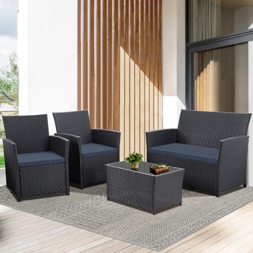 Black Rattan + Blue Cushion