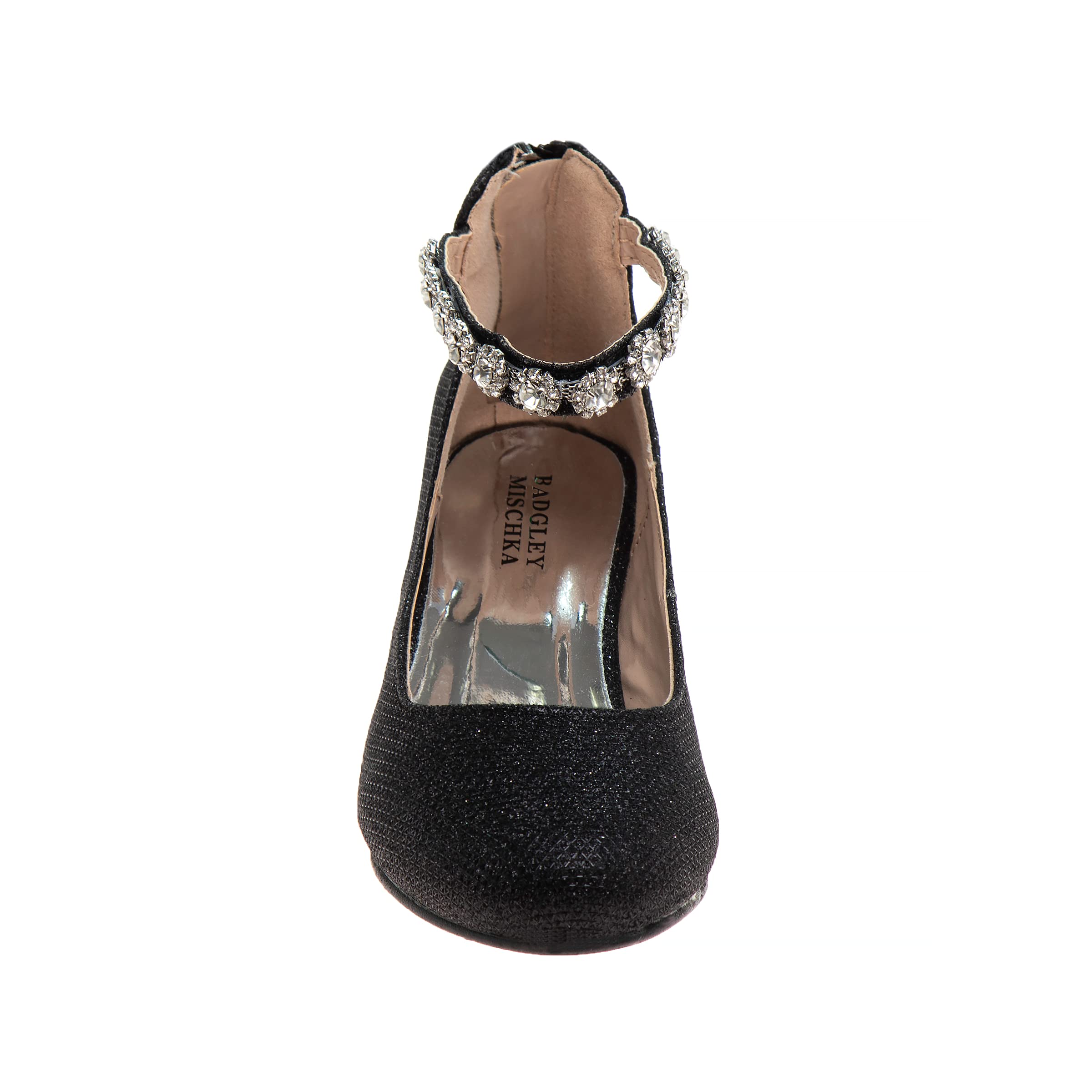 Badgley Mischka Girls Dress Party Pumps - Medium Heel Closed Toe Ankle Strap High Heels for Girls (Black/Silver/Champagne/Rose Gold) - Perfect for Weddings, Prom, Pageants & Special Occasions - Sizes 11-13 Little Kid/1-5 Big Kid