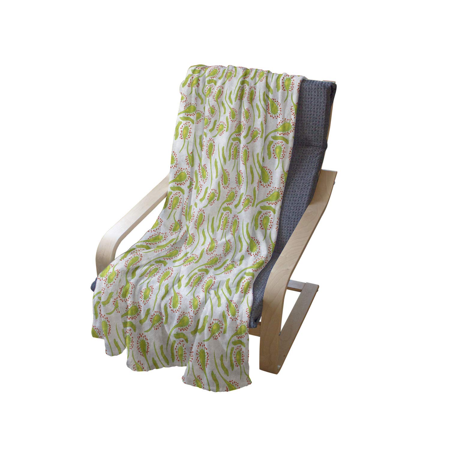 Ambesonne Foliage Throw Blanket - Carnivorous Plant Illustration with Sundew & Larva Doodle | Soft Flannel Fleece Accent Blanket for Couch, Bed, Sofa | 50x60 Inches in Apple Green Vermilion | Perfect for Home Decor, Cozy Nights & Gift Giving