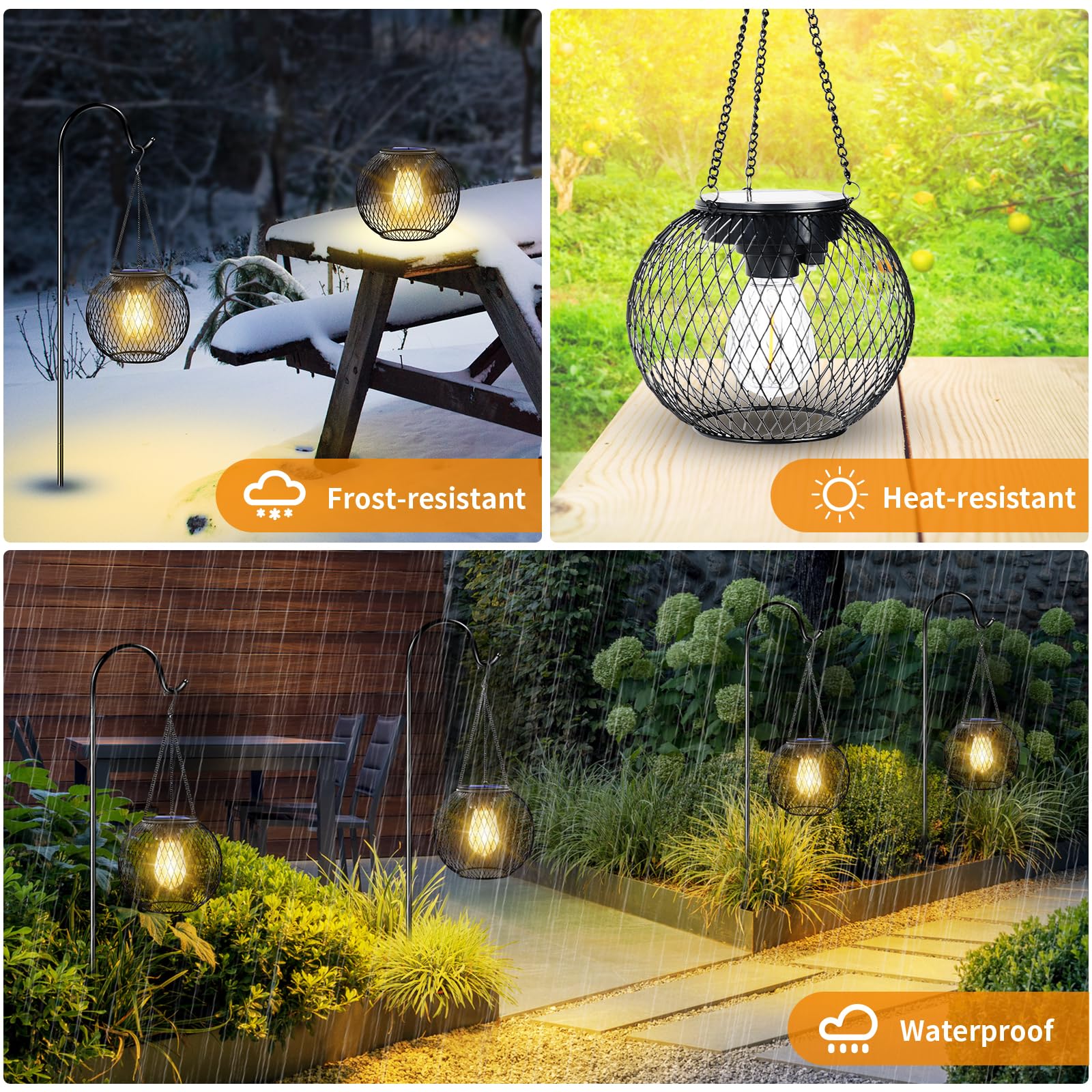 UBright Solar Lanterns - Waterproof Outdoor Hanging Lights, Solar Powered Garden Decor for Patio, Yard & Pathway (2 Pack) - Perfect for Evening Gatherings & Landscape Lighting
