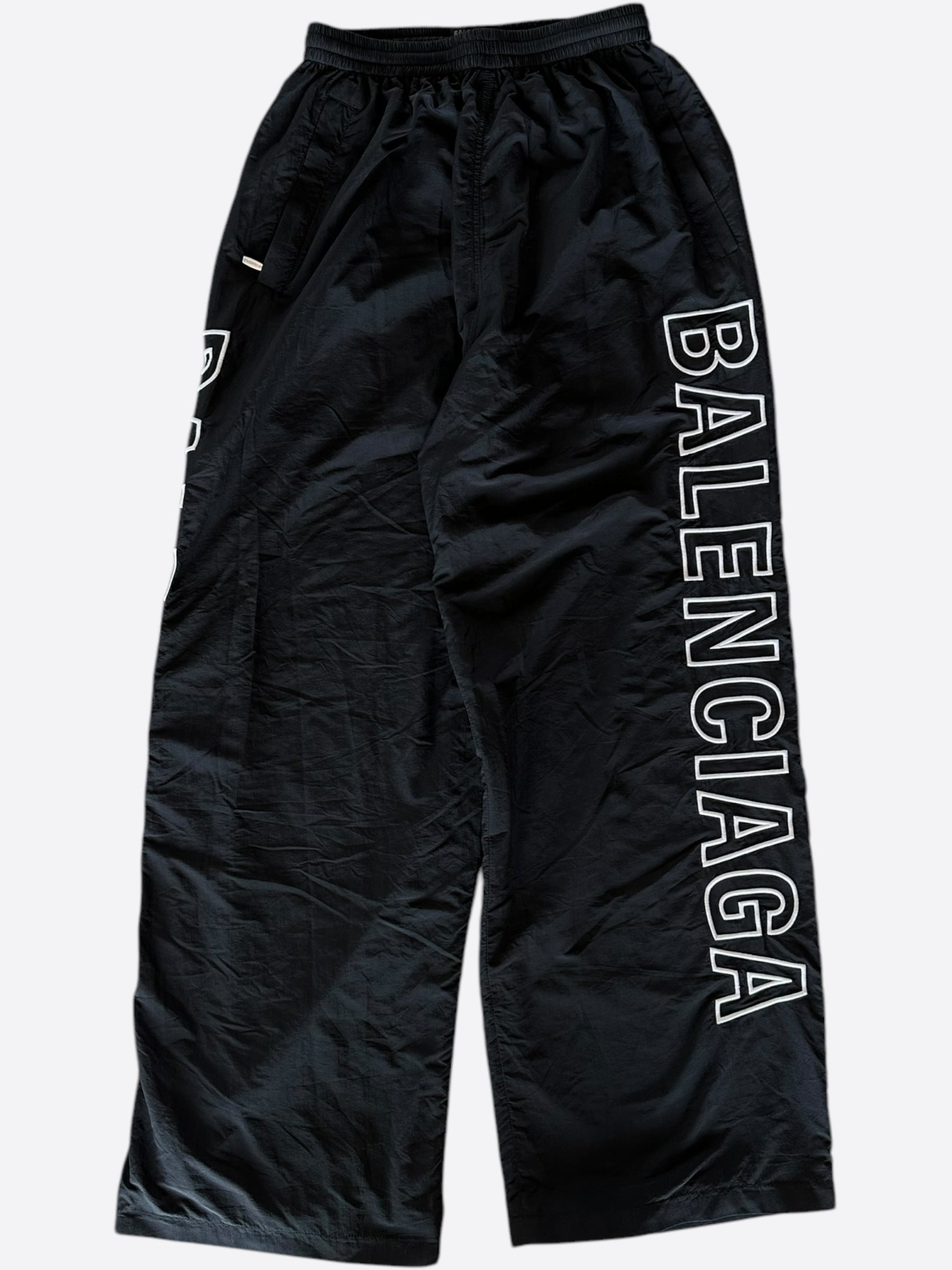 Balenciaga Black & White Embroidered Logo Oversized Trackpants - Men's Luxury Athletic Joggers for Casual Wear & Street Style Fashion