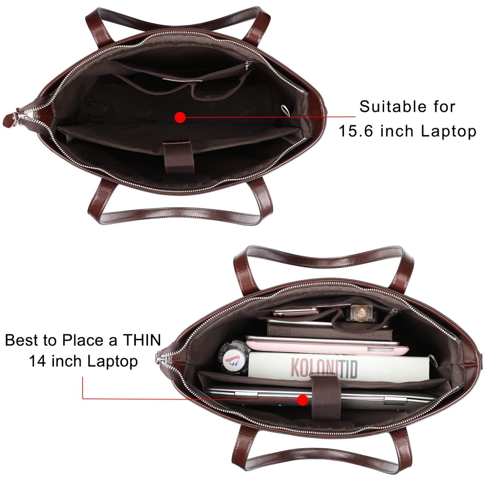 BONOCO 15.6 Inch Genuine Leather Laptop Bag for Women - Stylish Work Tote with Padded Compartment, Shoulder Bag & Business Briefcase (Coffee Brown) - Perfect for Office, Travel & Daily Commute