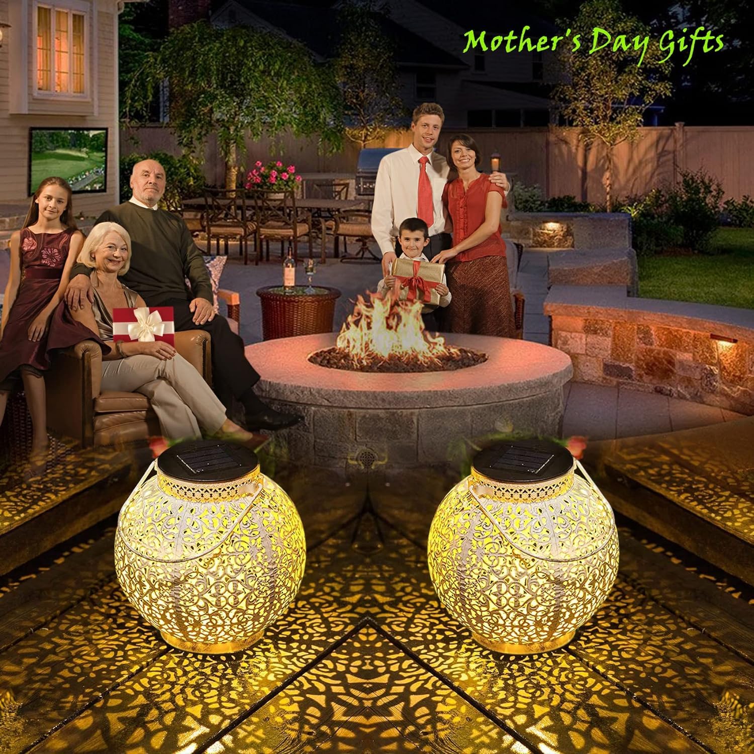 Solar Lanterns Outdoor Waterproof - Metal Retro Garden Lights for Patio, Yard, Pathway - Perfect Gift for Mother's Day, Birthday (White, Set of 2) - Ideal for Camping, Backyard Decor, Wedding & Holiday Lighting