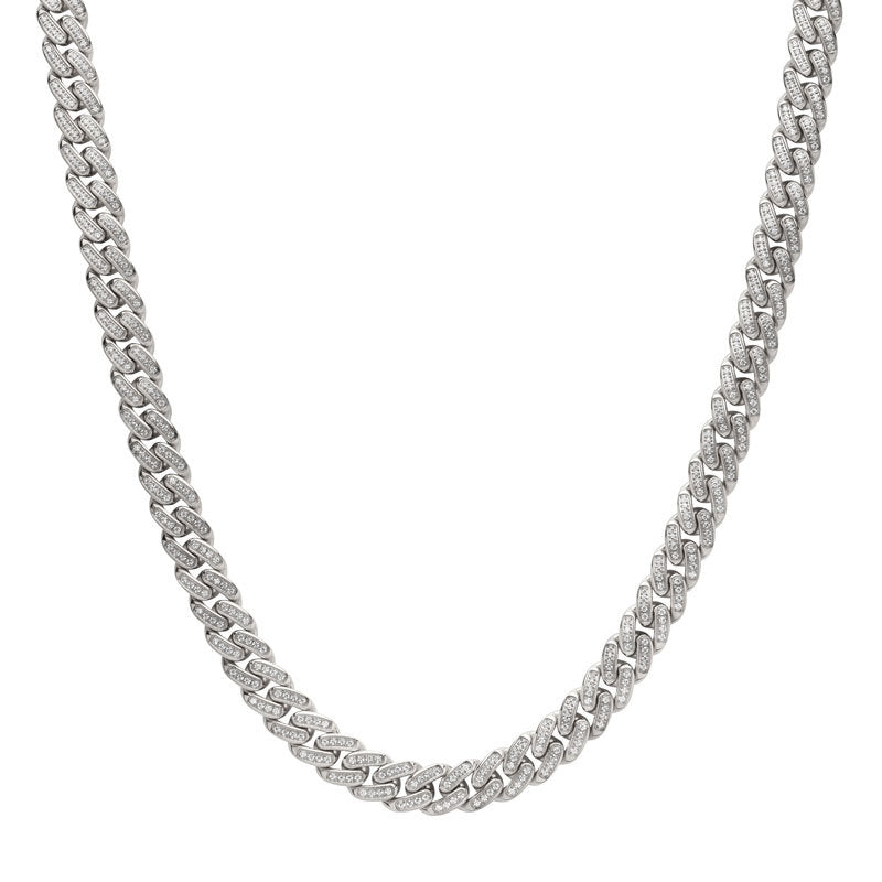 12mm Stainless Steel Miami Cuban Link Chain Necklace - CNC Precision Cut with Genuine Cubic Zirconia Stones - Secure Double Tab Box Clasp - Perfect for Men's Jewelry, Hip Hop Fashion & Gift Giving