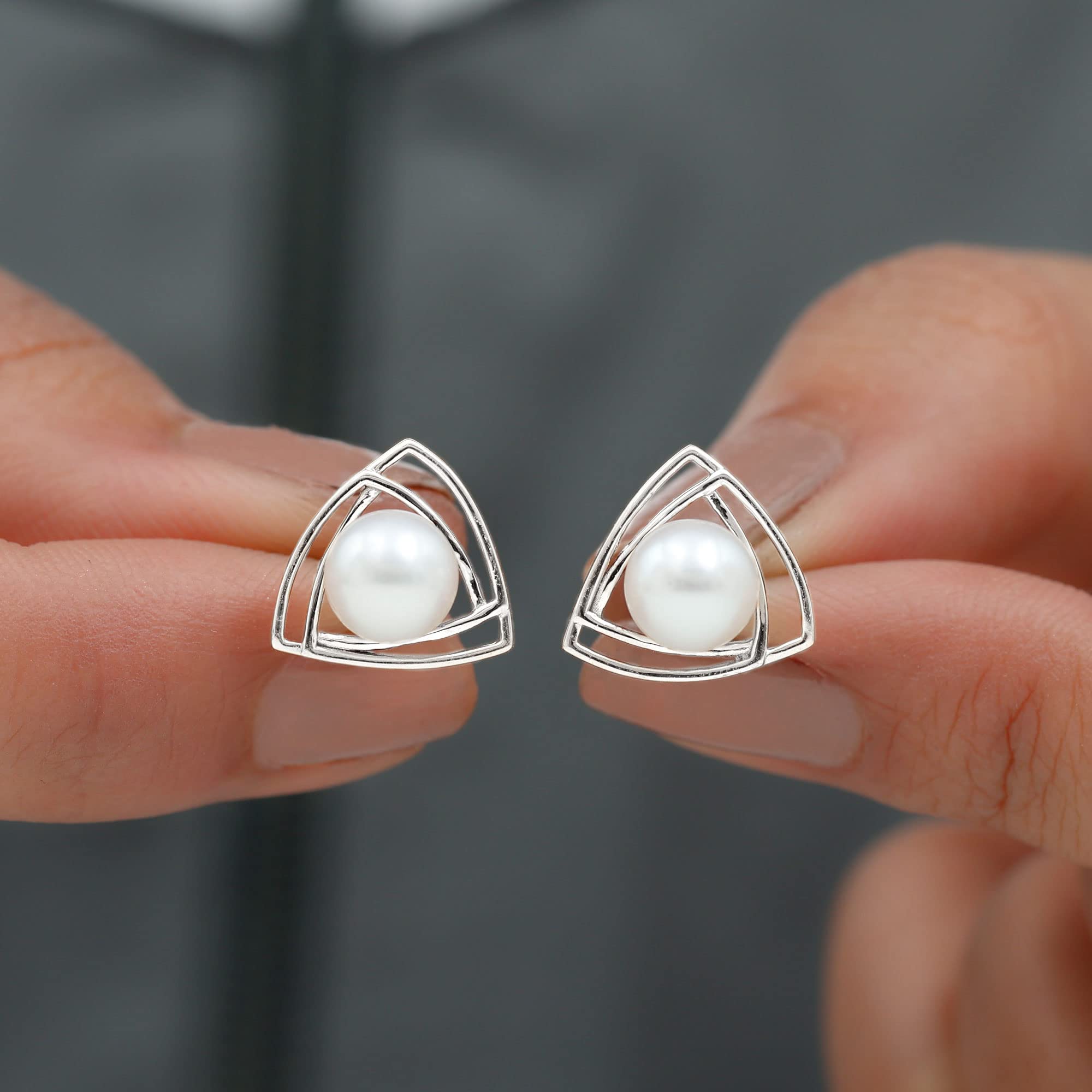 AAA Quality Natural Pearl Stud Earrings for Women | Handpicked Geometric Pearl Jewelry | Perfect Gift for Birthday, Anniversary & Special Occasions | Elegant Everyday Wear & Formal Events