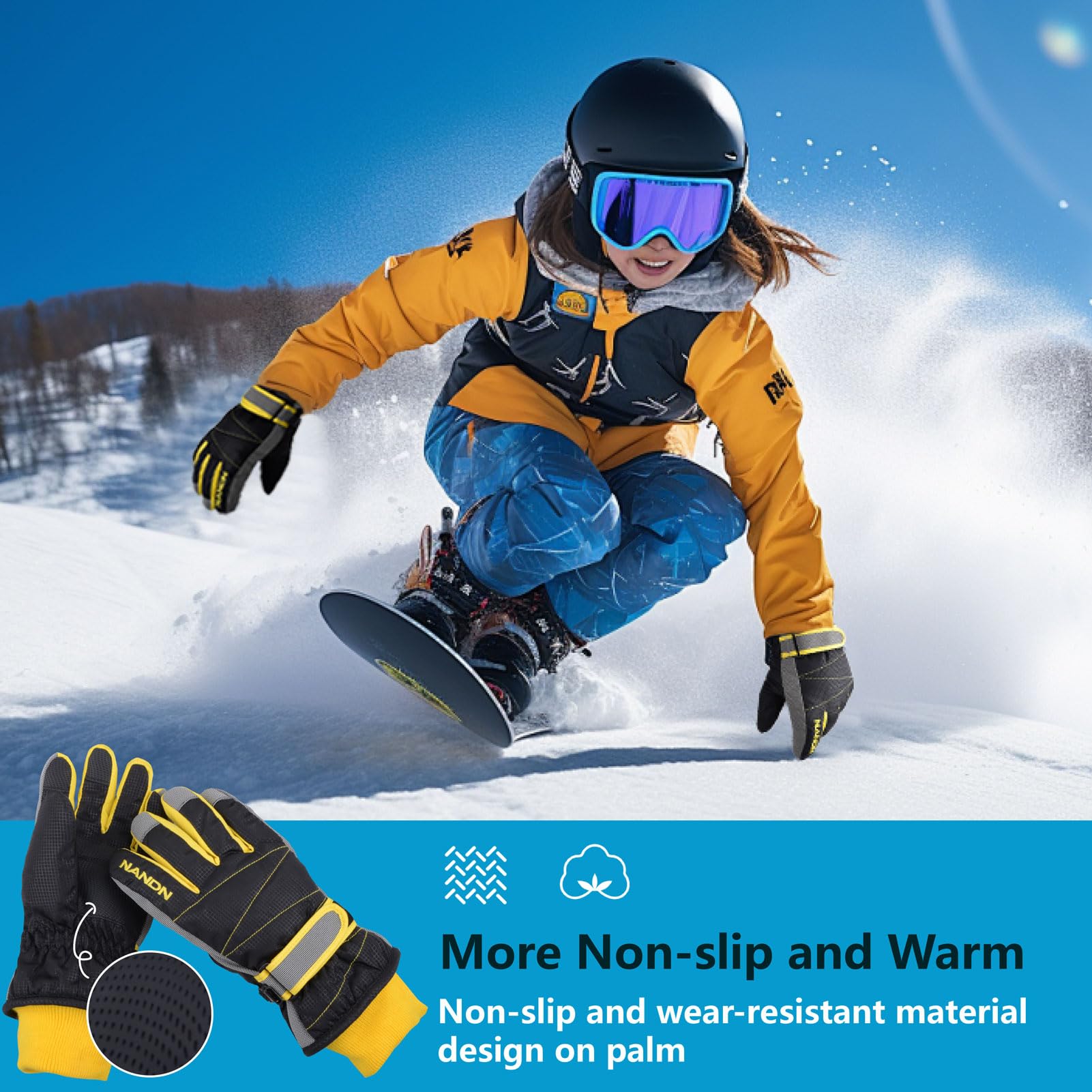 JEELAD Kids Winter Snow Gloves - Waterproof Ski Gloves for Boys & Girls - Warm Snowboard Gloves for Cold Weather - Perfect for Skiing, Snowboarding & Outdoor Winter Play