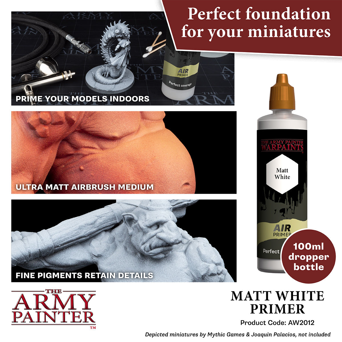 Warpaints Air Matt White Primer - 100ml for Miniature & Model Painting - Perfect for Warhammer, D&D, and Scale Models
