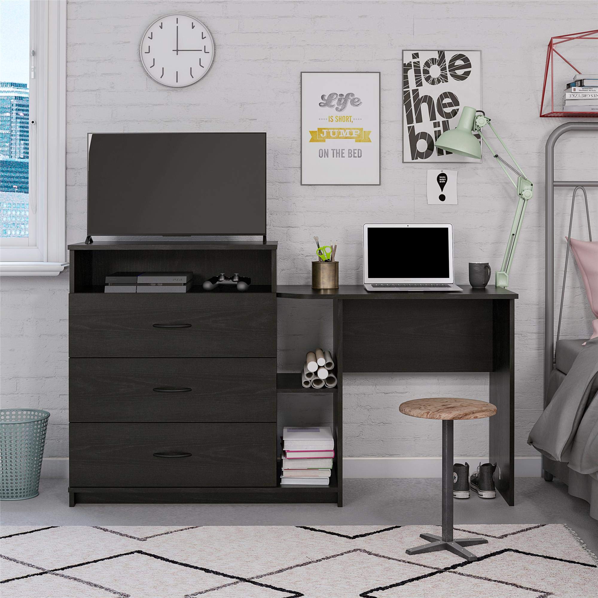 Ameriwood Home Rebel Dresser - Black Oak Finish, 5-Drawer Storage, Modern Bedroom Furniture for Home Organization | Perfect for Bedroom, Guest Room, or Dorm Decor