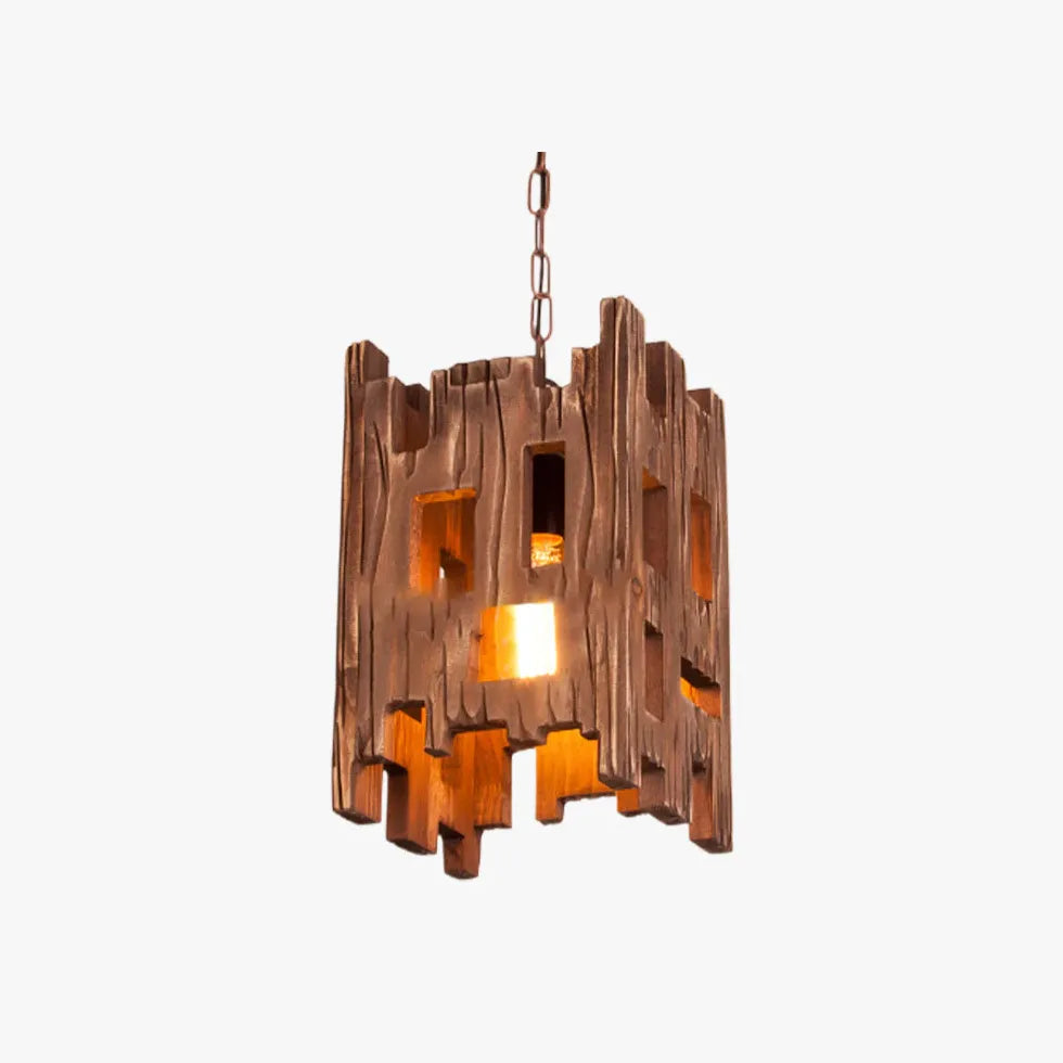 Vintage Industrial Wooden Chain Pendant Light - Rustic Farmhouse Ceiling Lighting for Kitchen, Dining Room, and Bedroom