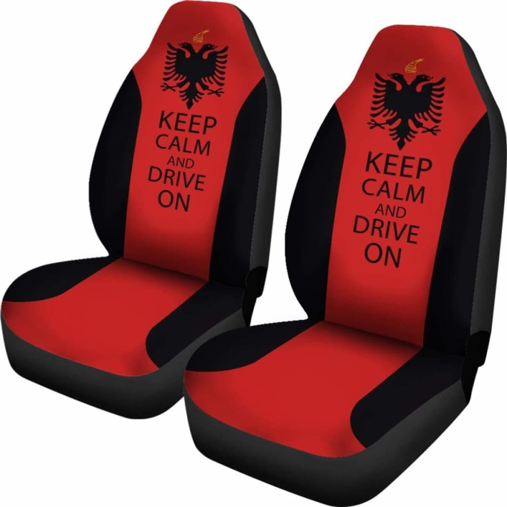 Premium Albania Car Seat Covers - Keep Calm And Drive On Design - Universal Fit for Most Vehicles - Perfect for Road Trips & Daily Commutes