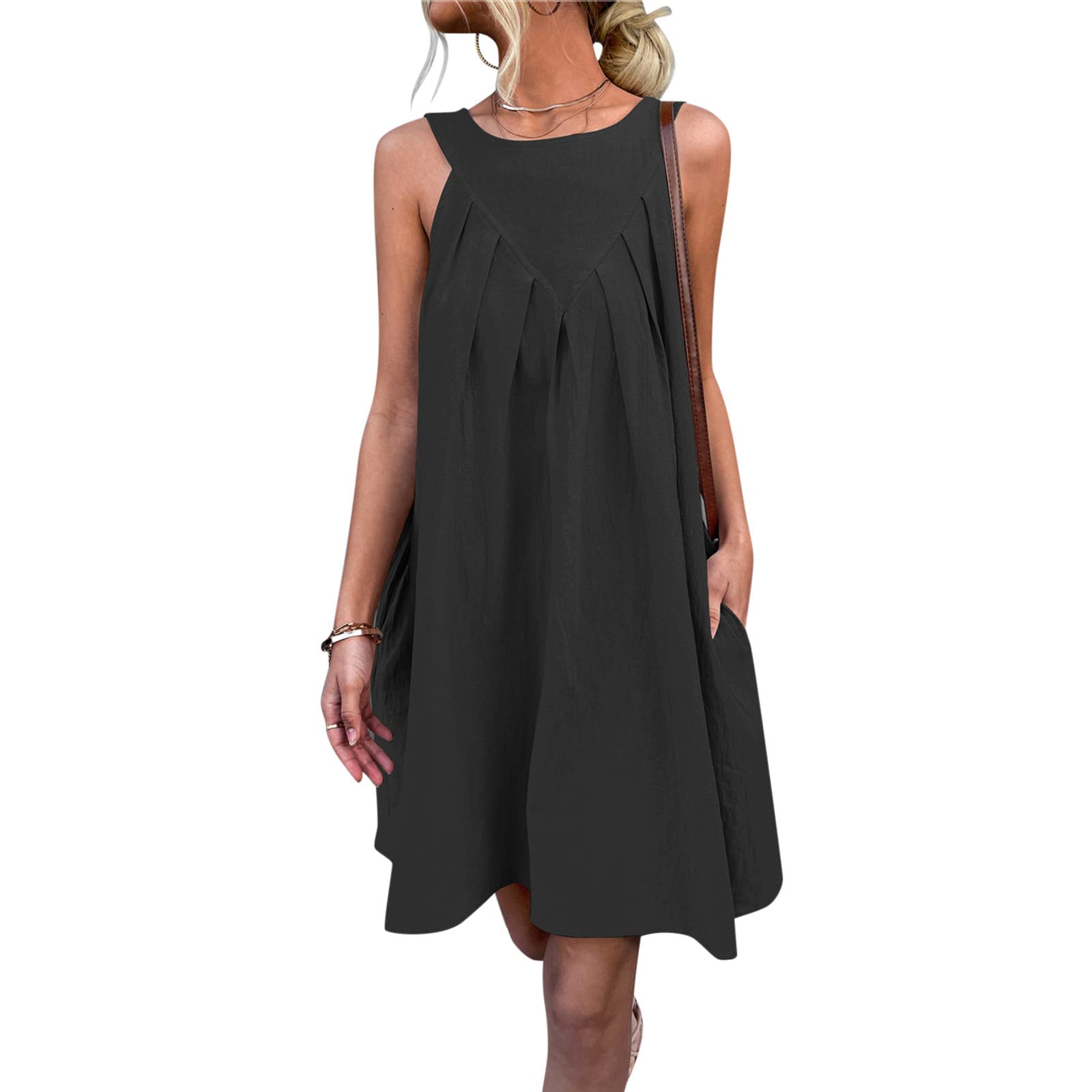 Women's Summer Sleeveless Mini Dress - Casual Round Neck Loose Fit Elegant Beach Dress for Women | Perfect for Vacation, Pool Party & Summer Outings
