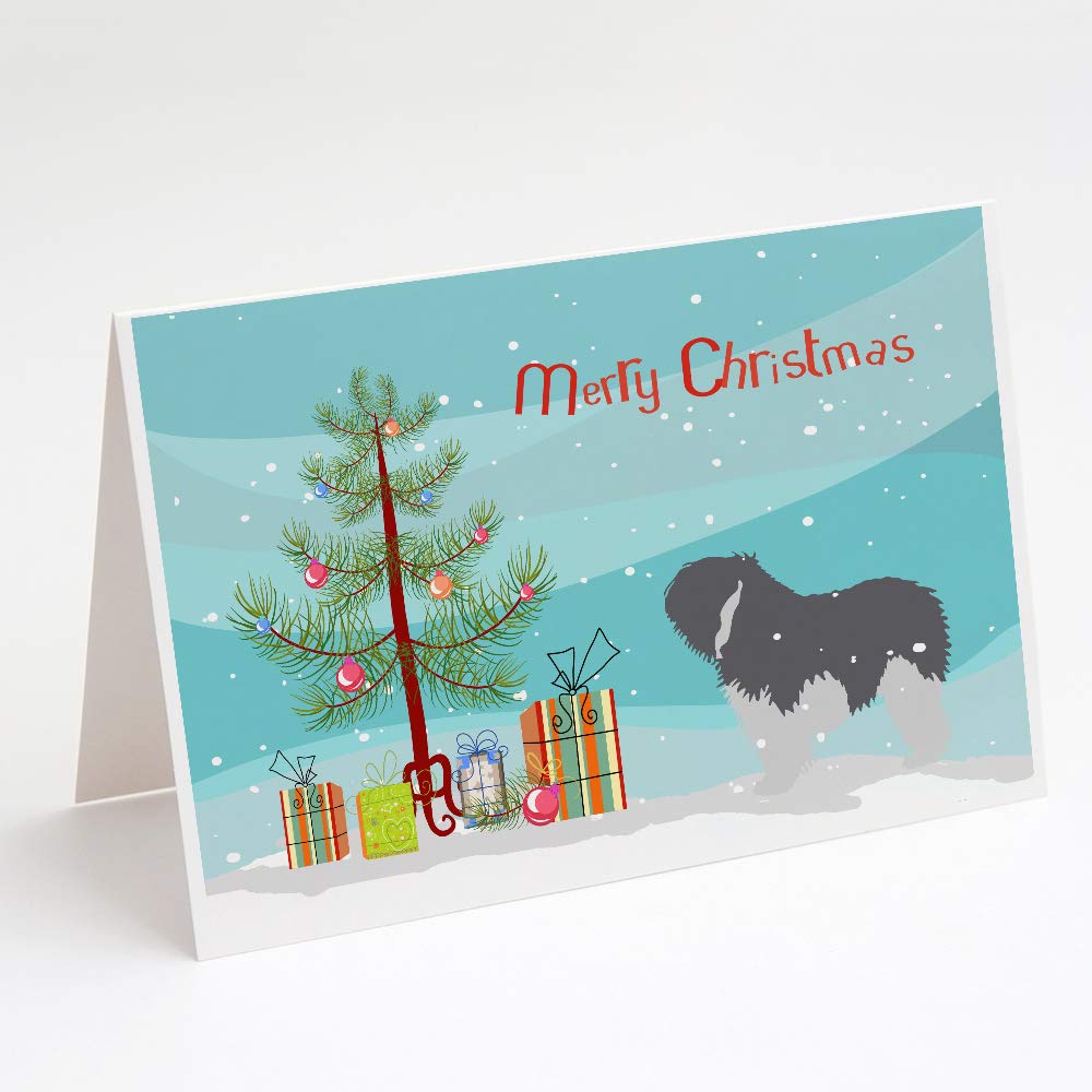 Polish Lowland Sheepdog Christmas Greeting Cards - Pack of 8 Blank A7 (5x7) Note Cards with Envelopes | Holiday Dog Lover Gifts for Christmas Tree Decorations & Festive Greetings