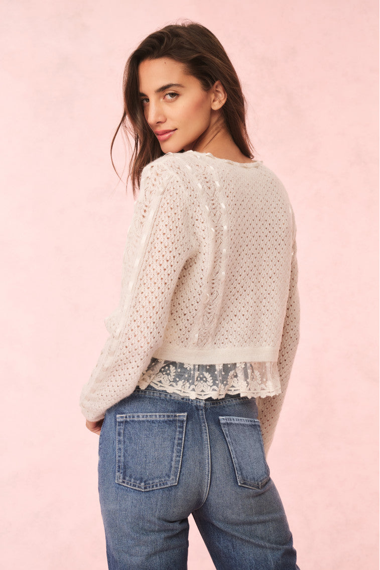 Reneley Alpaca Blend Lace Cardigan for Women - Soft & Elegant Open Front Knit Sweater | Perfect for Fall, Winter, and Special Occasions