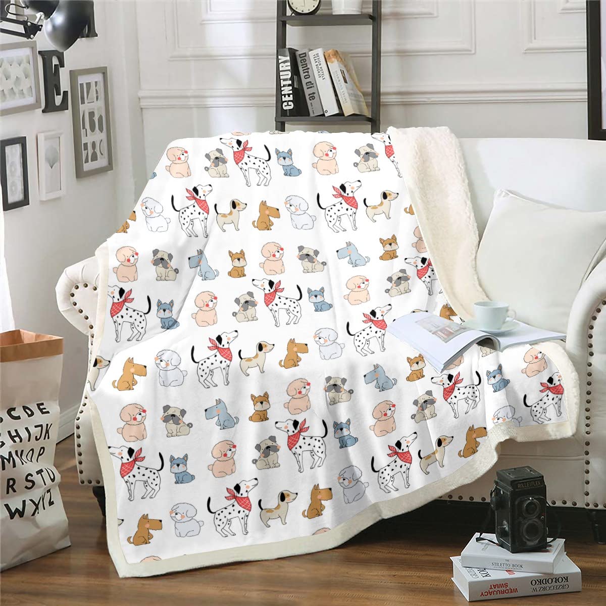 Cute 3D Printed Dog Blanket Queen Size - Cartoon Puppy Pug Fleece Throw Blanket for Kids, Girls & Boys - Soft Pet Travel Blanket for Animal Lovers - Cozy Home Bedroom Decor for Cuddling, Sofa Lounging & Gift Giving