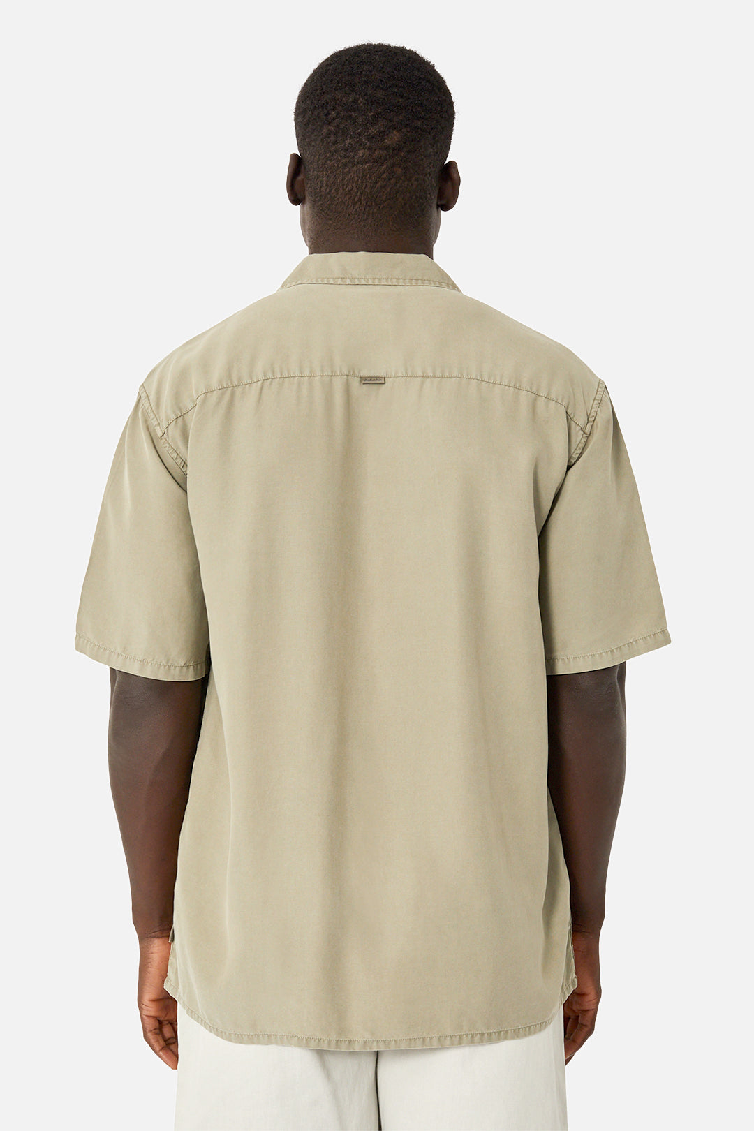 Tencel Camp Collar Short Sleeve Shirt - Light Army Green - Breathable & Eco-Friendly Men's Casual Shirt for Summer Travel, Outdoor Adventures & Street Style
