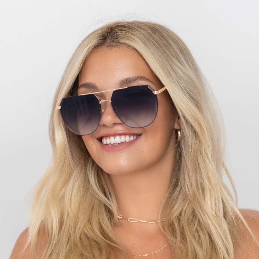 Farrah Midnight Square Aviator Sunglasses for Women - Polarized UV Protection - Classic Retro Style for Driving, Beach & Outdoor Activities