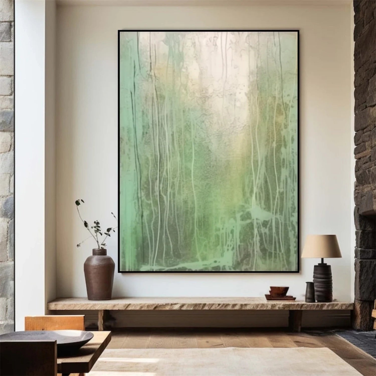 Beige & Green Abstract Wall Art Print #BG121 - Modern Home Decor for Living Room, Bedroom & Office