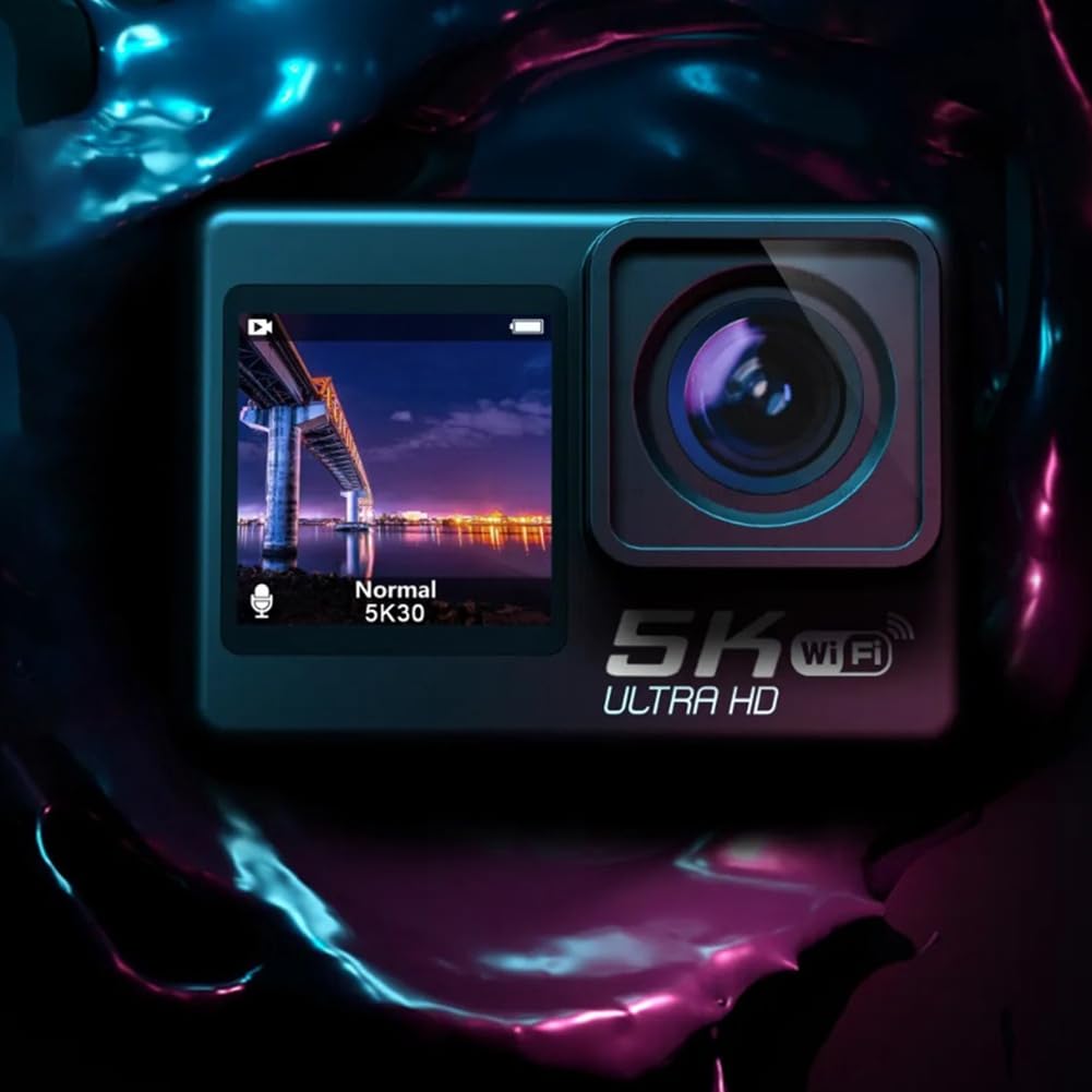 Tassety 1Set Dual Screen 170° Portable HD Underwater Camera - Anti-Shake Waterproof Mini Action Camera for Diving, Snorkeling & Outdoor Sports (Black)