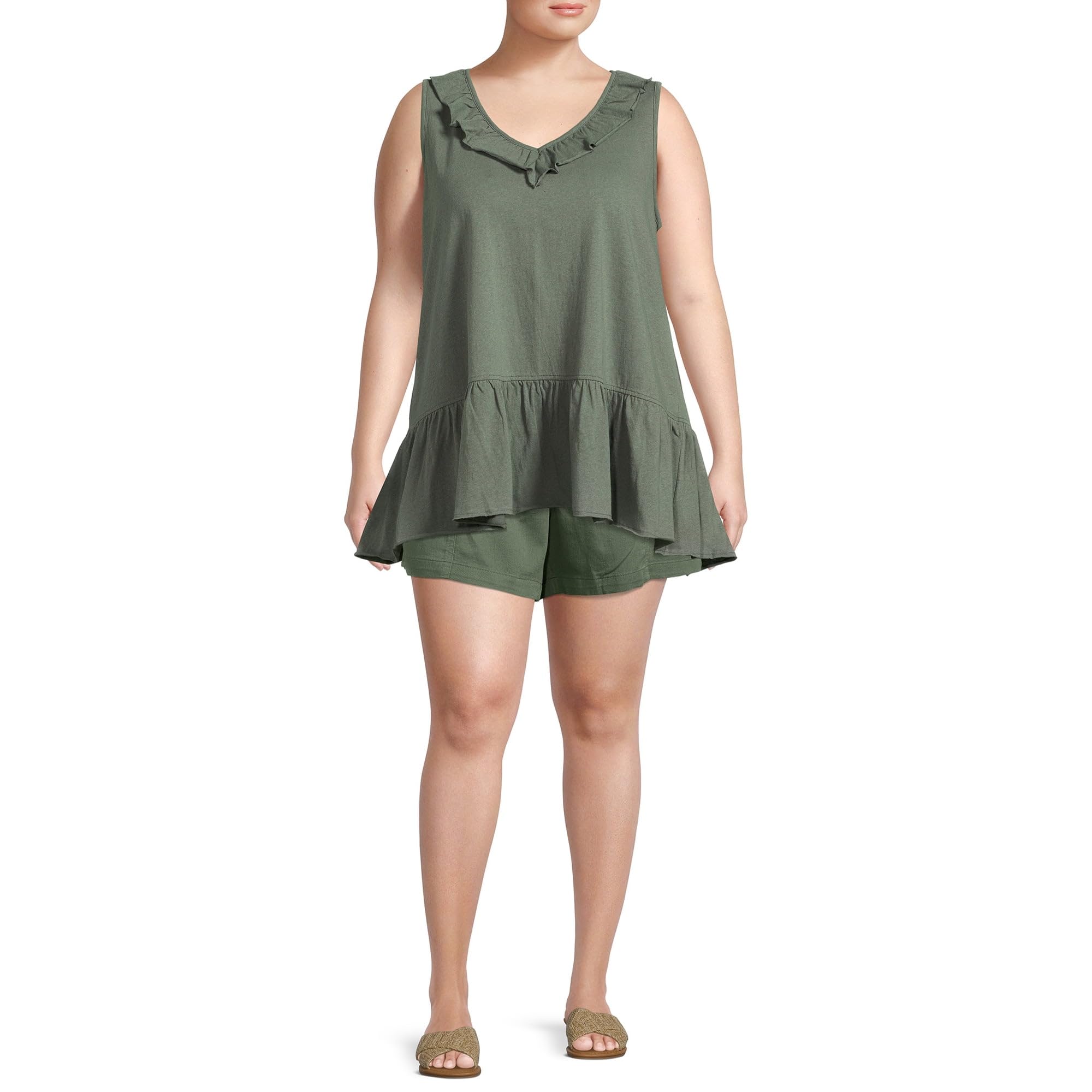 Terra & Sky Women's Plus Size Green Paperbag Waist Belted Shorts - Comfortable & Stylish for Summer Outfits, Casual Wear & Travel