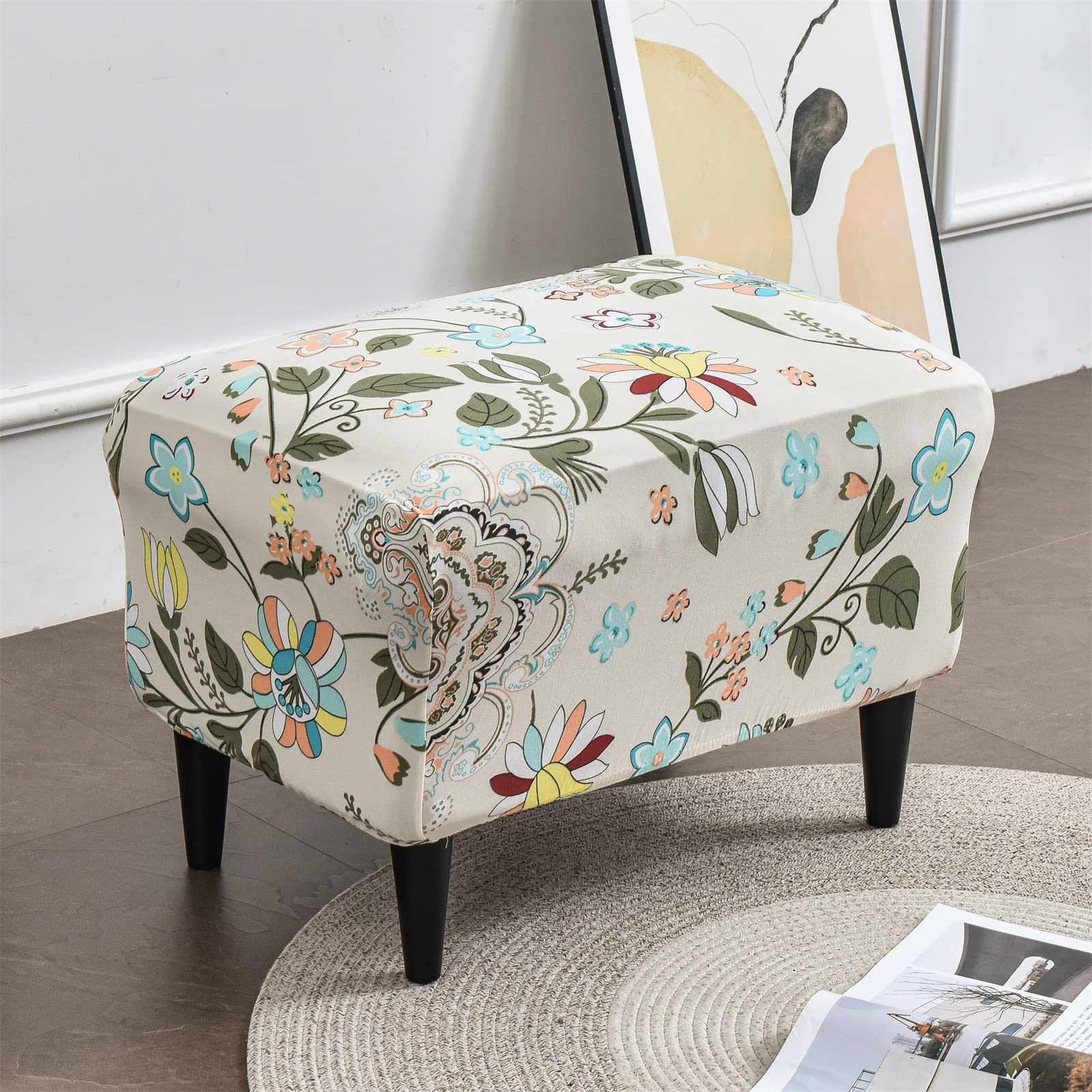 Stretch Ottoman Slipcover - Elastic Rectangular Storage Ottoman Cover with Non-Slip Bottom | Perfect for Living Room, Bedroom & Nursery Furniture Protection