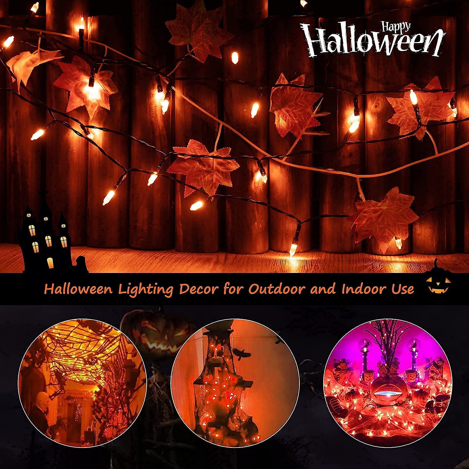 50 LED Halloween Orange String Lights Decorations - 2 Pack 17.8ft Battery Operated Mini Lights with 8 Modes, Waterproof for Indoor Outdoor Use - Perfect for Halloween Party, Christmas Tree, Patio, Holiday Decorations & Home Show Lighting