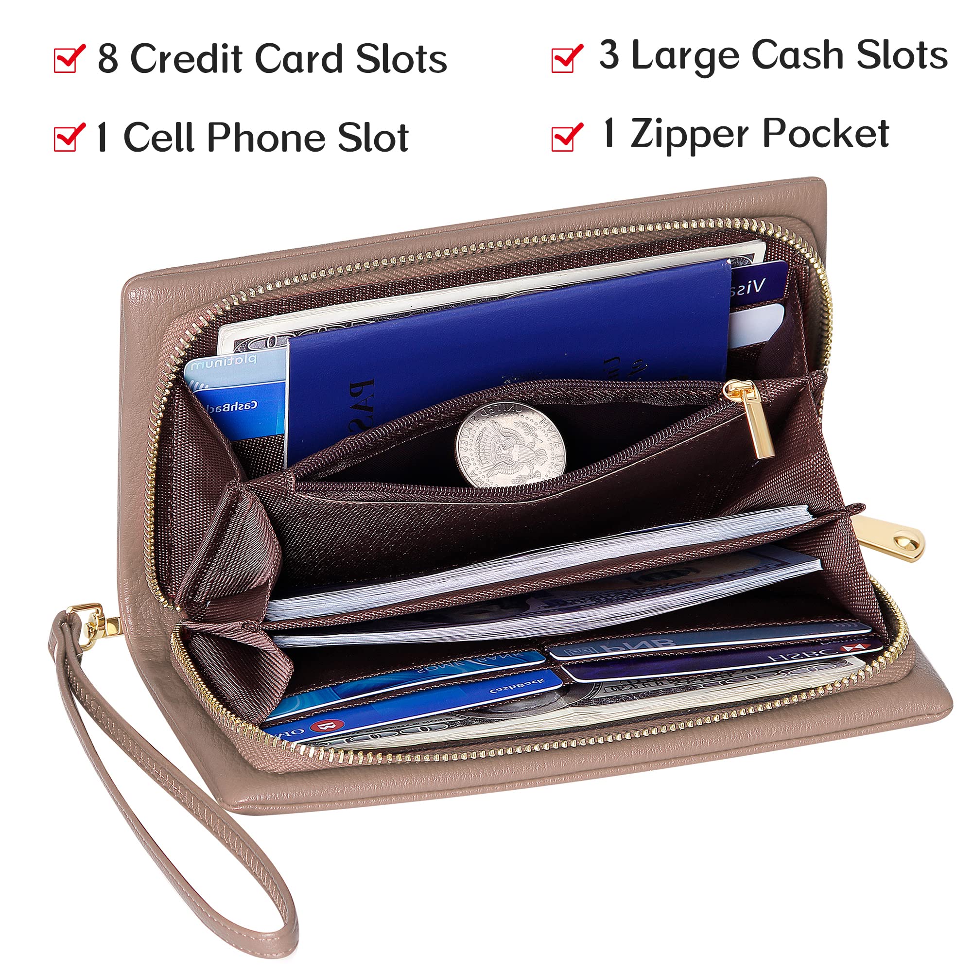 Women's RFID Blocking Large Capacity Zip Around Wallet - PU Leather Credit Card Holder & Travel Purse with Wristlet Strap | Perfect for Everyday Use, Shopping, and Secure Travel