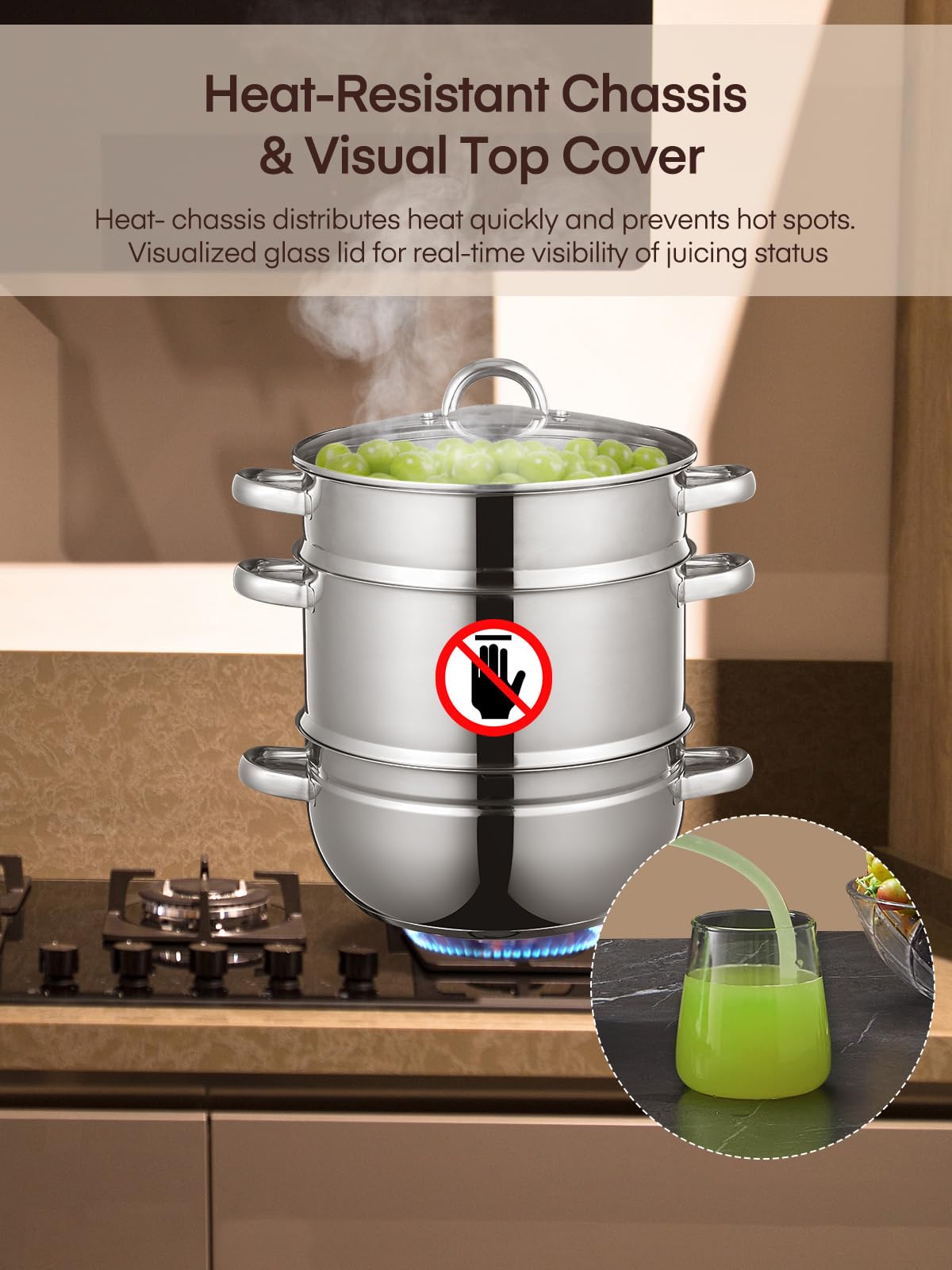 FOHERE 11Qt Stainless Steel Steam Juicer Extractor - Fruit & Vegetable Juice Steamer Pot with Glass Lid, Hose & Clamp - Perfect for Fresh Juice, Jelly, Sauces - Great for Home Canning, Preserves & Healthy Drinks