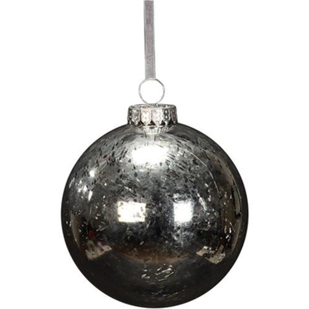 Vintage Silver Poly Ball Ornament Set of 6 - Elegant Christmas Tree Decorations for Holiday Home & Party Decor