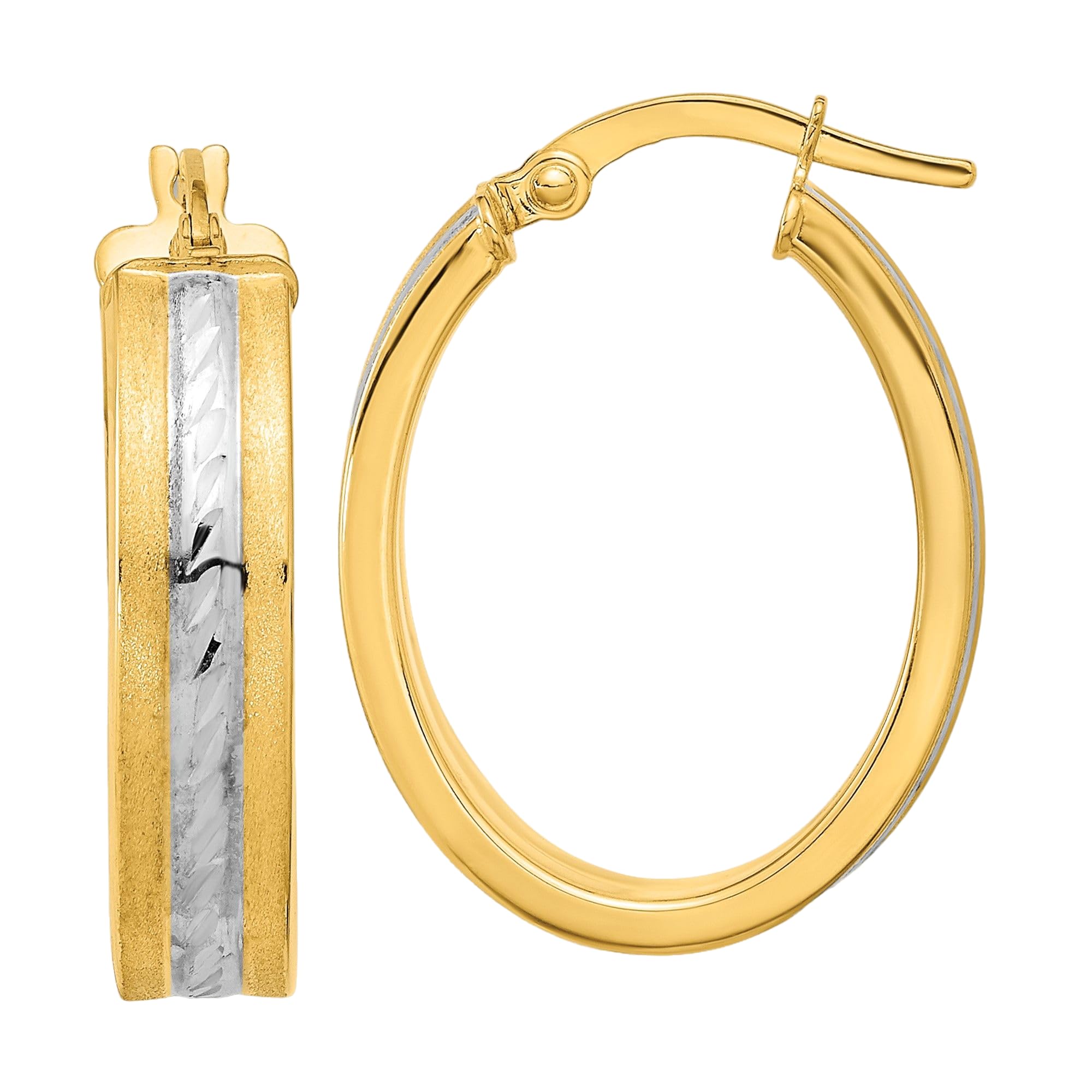 14K Solid Two-Tone Yellow & White Gold Oval Small Hoop Earrings for Women - Elegant Everyday Jewelry for Work, Date Night & Special Occasions