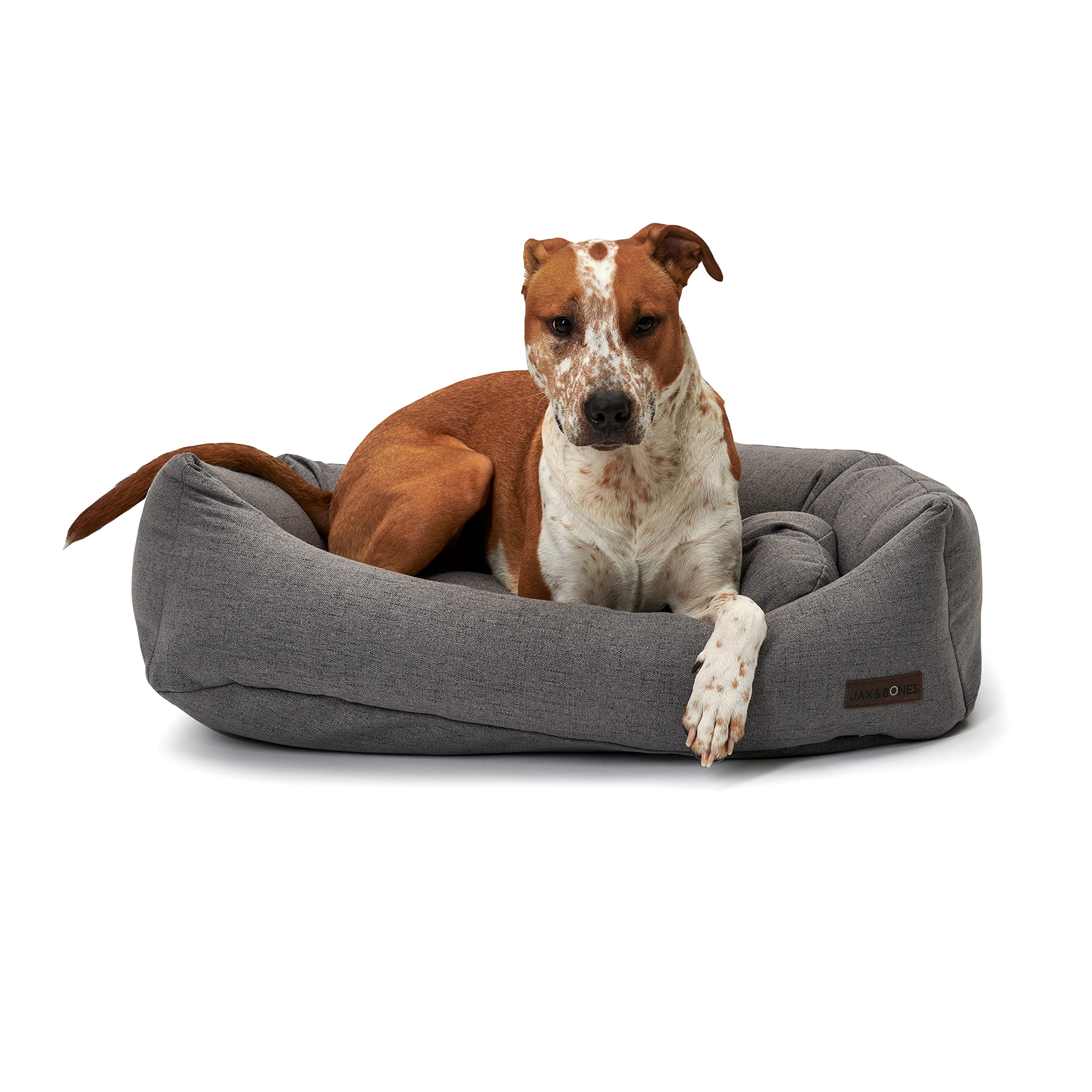 Jax & Bones Dog Napper - Lark Graphite Machine Washable Dog Bed with Heavy Duty Bolstered Sides - Small Grey Pet Mat (24