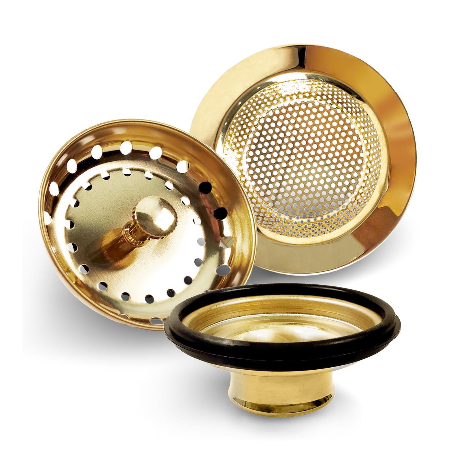 3-Piece Gold Kitchen Sink Drain Strainer Stopper - Universal Stainless Steel Anti-Clogging Sink Filter with Wide Rim - Perfect for Garbage Disposal, Dishwashing & Food Prep (Fits Most Standard Drains)