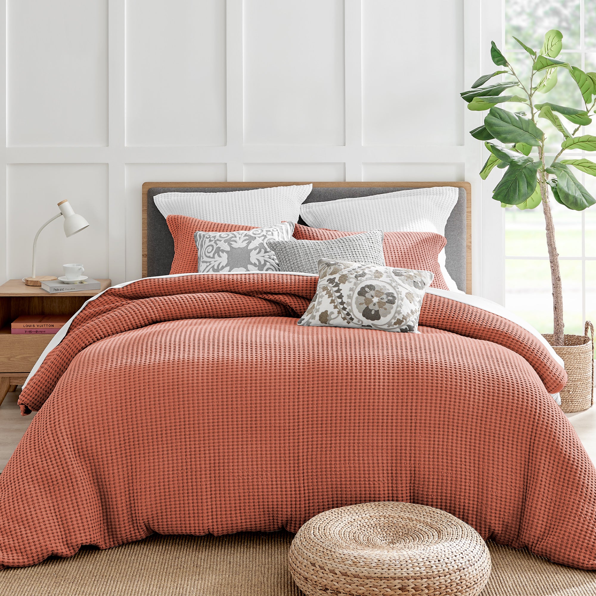 Mills Waffle Duvet Cover Set - Soft Textured Bedding for Cozy Comfort - Perfect for Master Bedroom, Guest Room & Dorm Decor