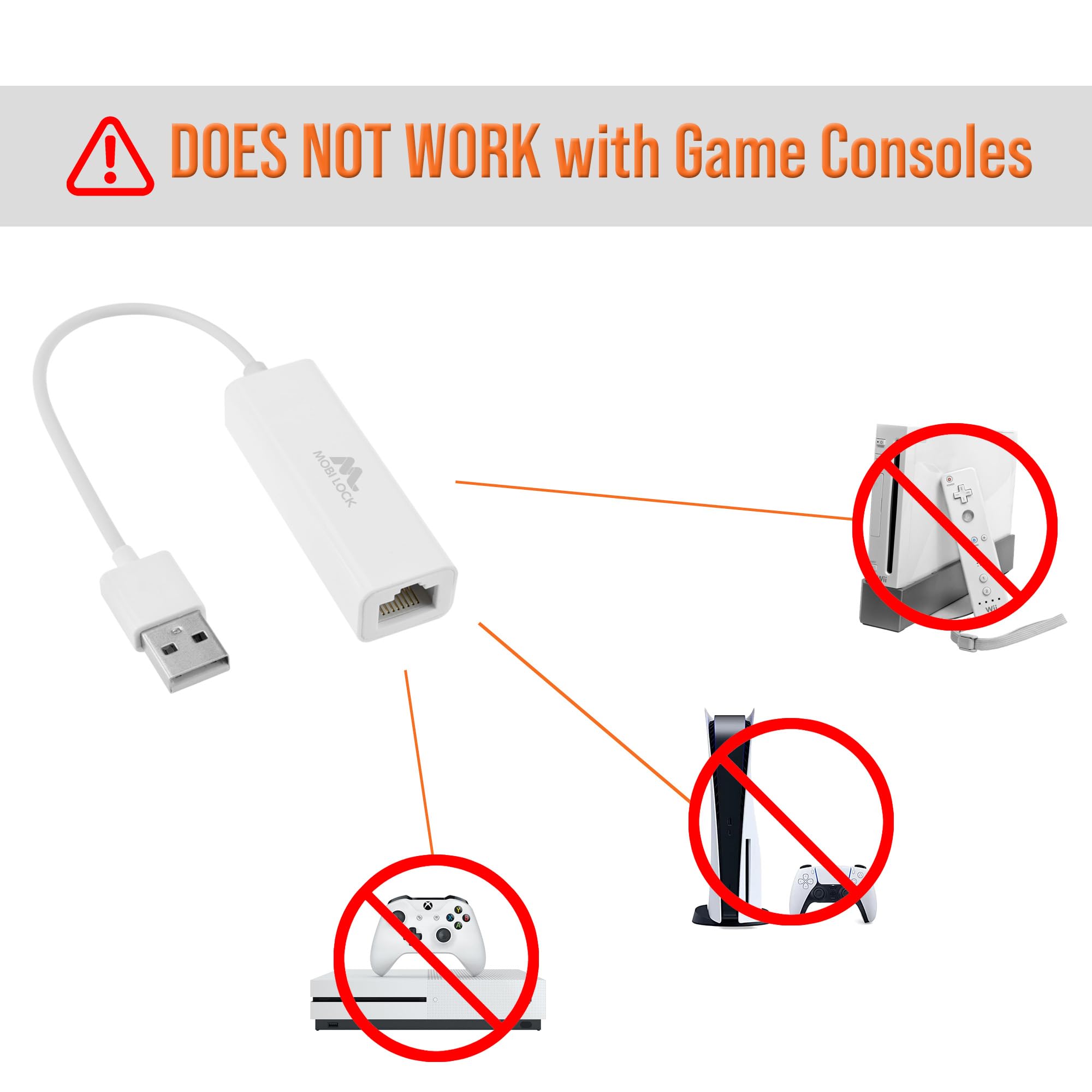 High-Speed USB to Ethernet Adapter - 10/100 Mbps LAN Network Converter for Laptops, PCs, MacBooks (Windows 7/8/10/11, macOS, Linux) - Reliable Wired Internet Connection for Gaming, Streaming & Remote Work - by Mobi Lock