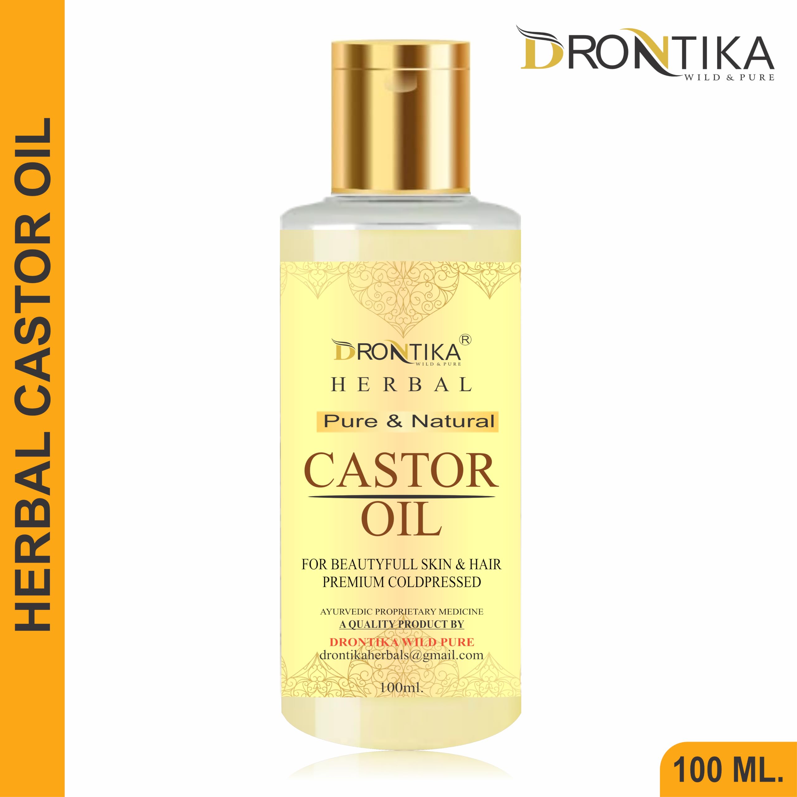 Drontika 100% Pure Cold Pressed Castor Oil for Hair Growth, Skin & Nail Care - 100ml Natural Treatment for Eyelashes, Eyebrows & Scalp - Perfect for DIY Beauty & Hair Regimen