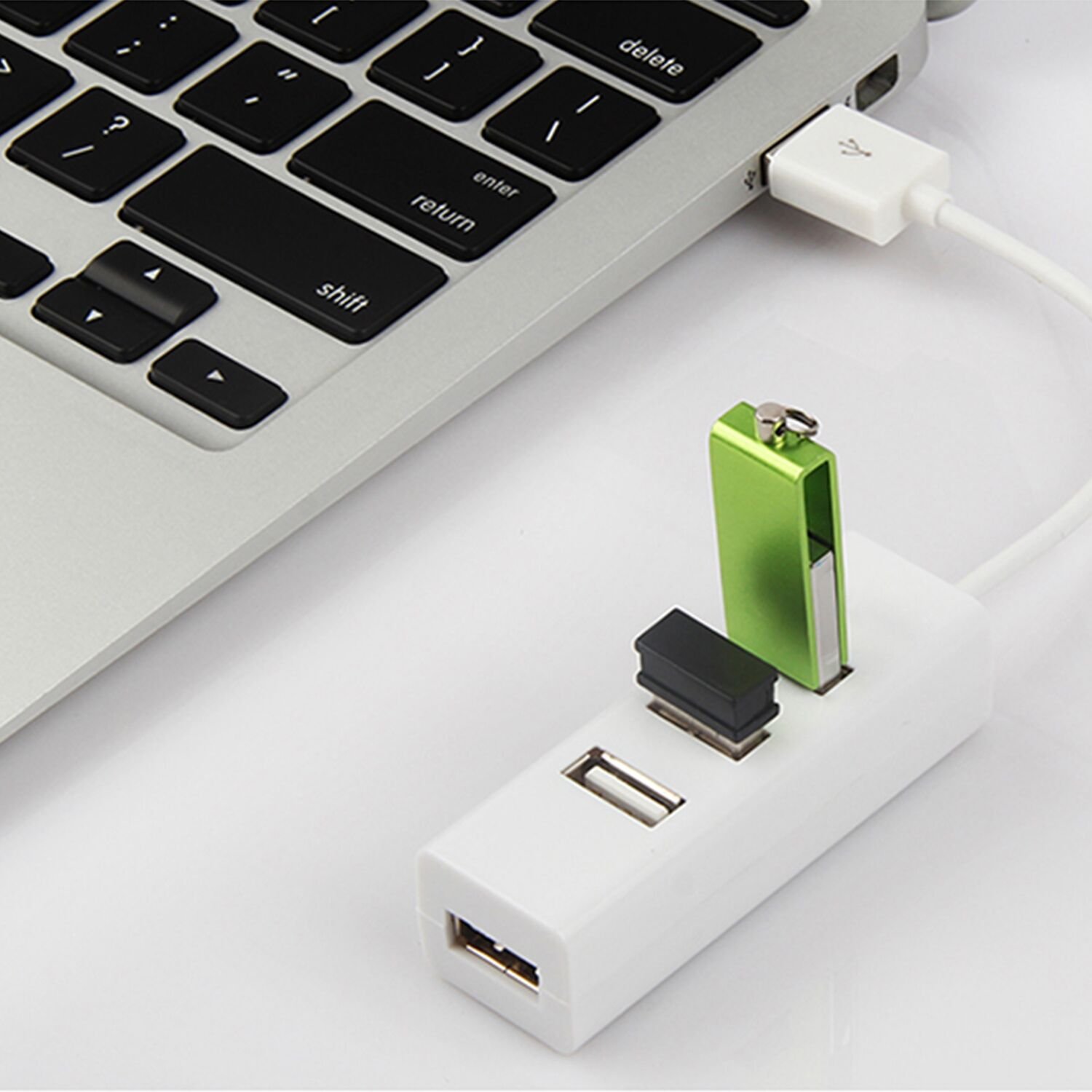 4-Port USB 2.0 Hub for MacBook, iMac, PC & Chromebook - High-Speed Data Transfer Hub with LED Indicators - Perfect for Home Office, Gaming & Travel (White)