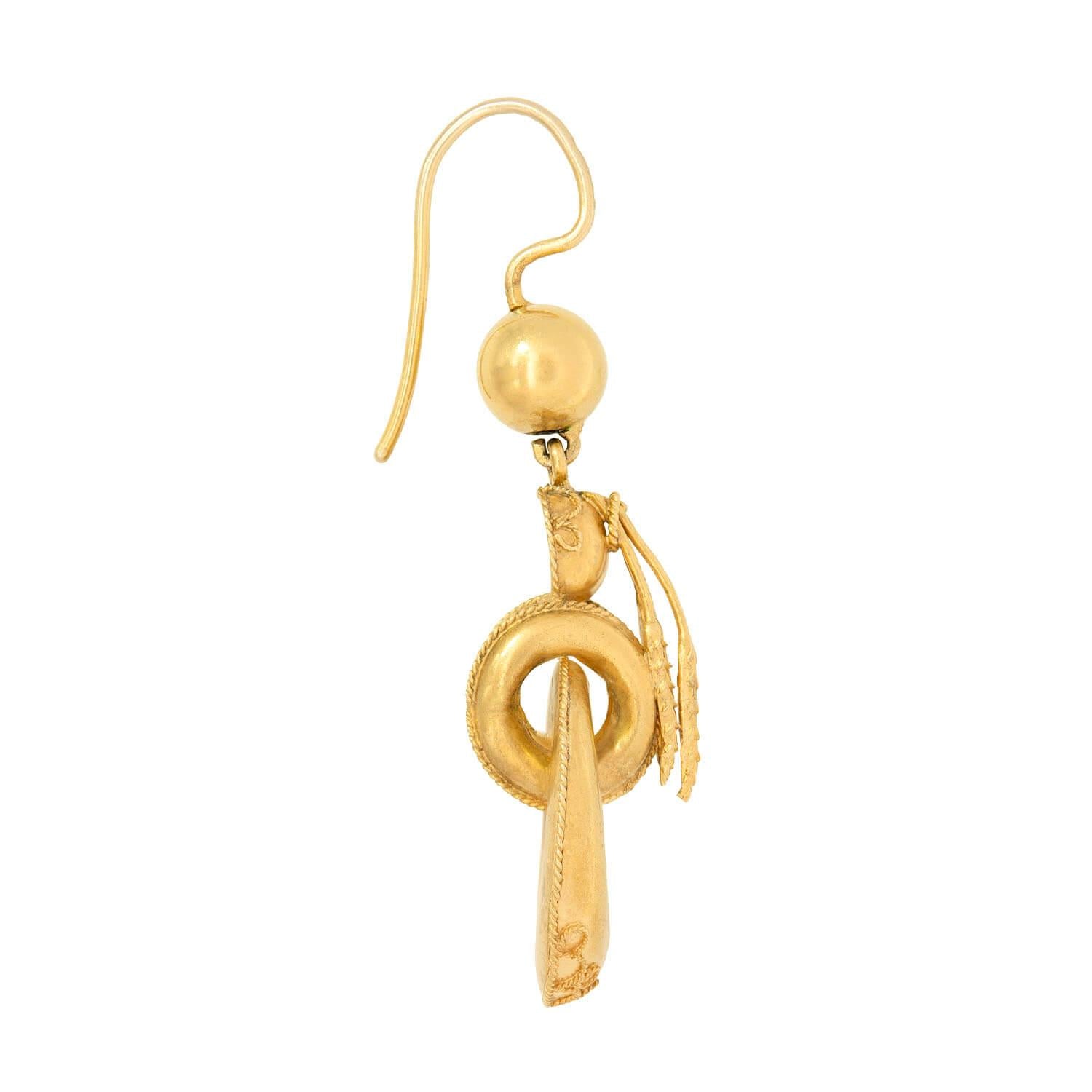 14K Gold Victorian Harvest Wheat Dangle Hoop Earrings - Elegant Etruscan Style Jewelry for Women, Perfect for Weddings, Parties & Special Occasions