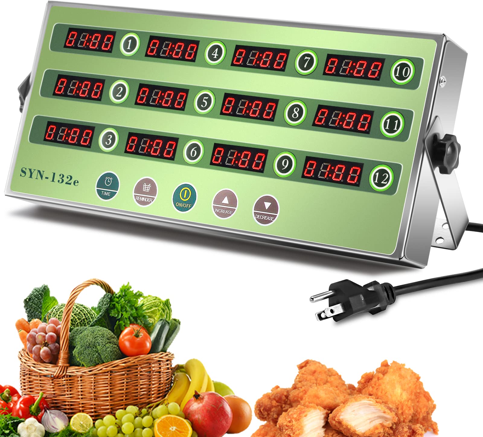 12-Channel Commercial Kitchen Timer with Loud Alarm - Stainless Steel Cooking Timer for Restaurants, Bakeries, Fryers - Perfect for Home Cooking, Hotels & Commercial Kitchens