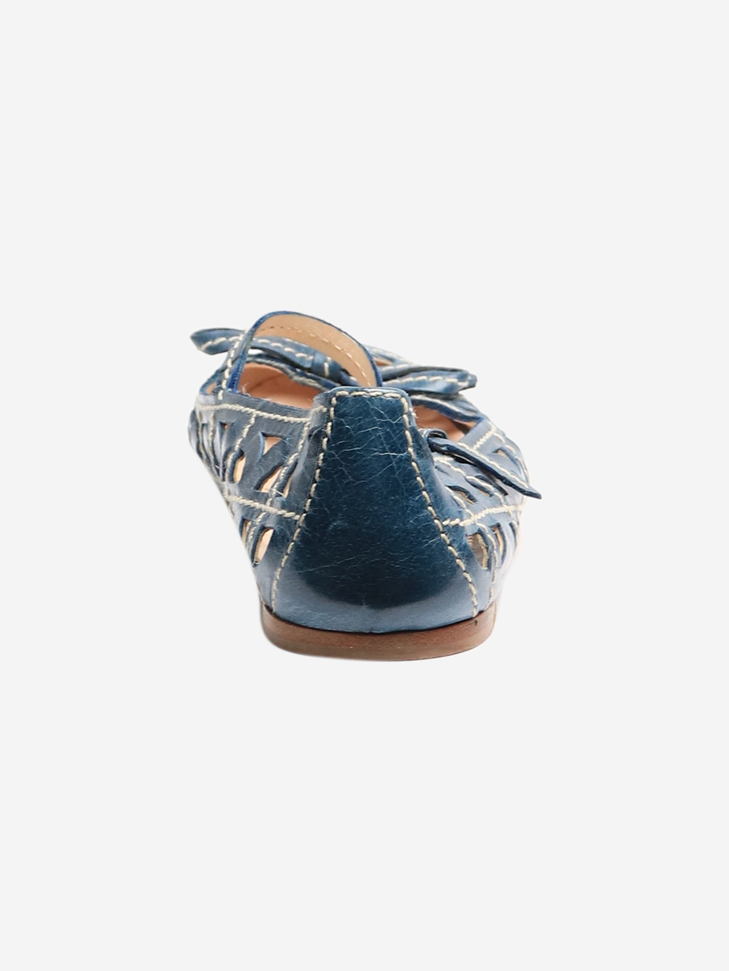 Blue Leather Cutout Mary Jane Flats - Women's Size EU 39 (US 8.5) | Comfortable & Stylish Shoes for Work, Dating & Casual Wear