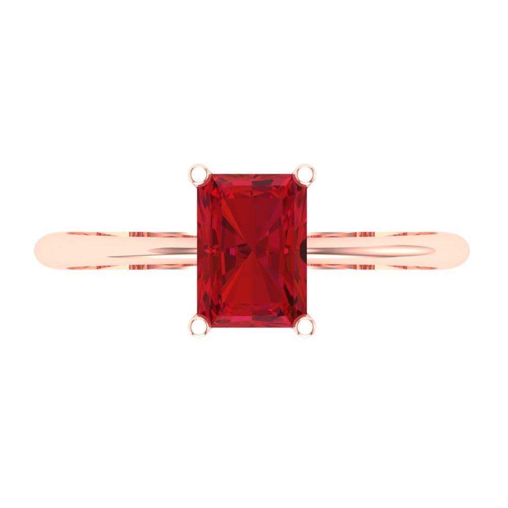 1.0 ct Radiant Cut Solitaire Simulated Ruby Ring - 18K Rose Gold Engagement Wedding Band for Women | Anniversary, Promise, Bridal Jewelry Gift for Her