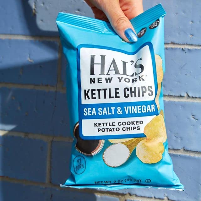 Hal's New York Kettle Cooked Gluten Free Sea Salt & Vinegar Potato Chips - 2 Oz (Pack of 24) | Crunchy Snack for Parties, Picnics & On-the-Go