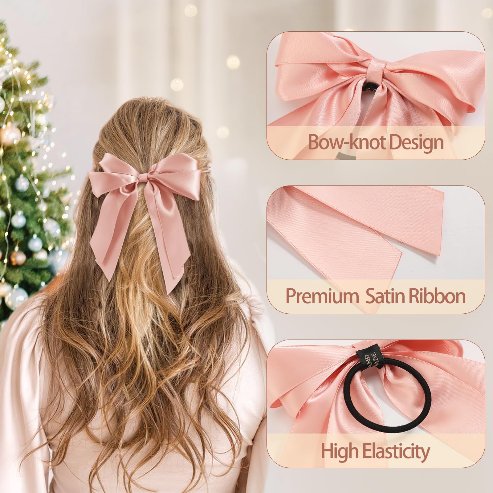 Yougeigy 6PCS Satin Hair Bows & Scrunchies for Women & Girls - Black Ribbon Hair Ties with Long Tail for Thin & Thick Hair - Perfect for School, Parties & Everyday Styling