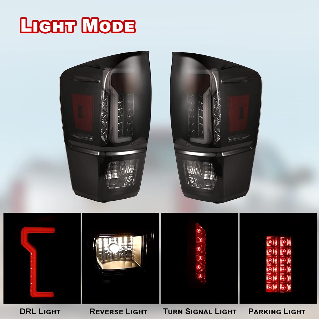 Nixon Offroad LED Tail Lights Assembly for 2016-2022 Toyota Tacoma - Smoke Lens Replacement with LED Turn Signal, Brake & Running Lights (Driver & Passenger Side) | Durable Off-Road Lighting for Night Driving & Adventure