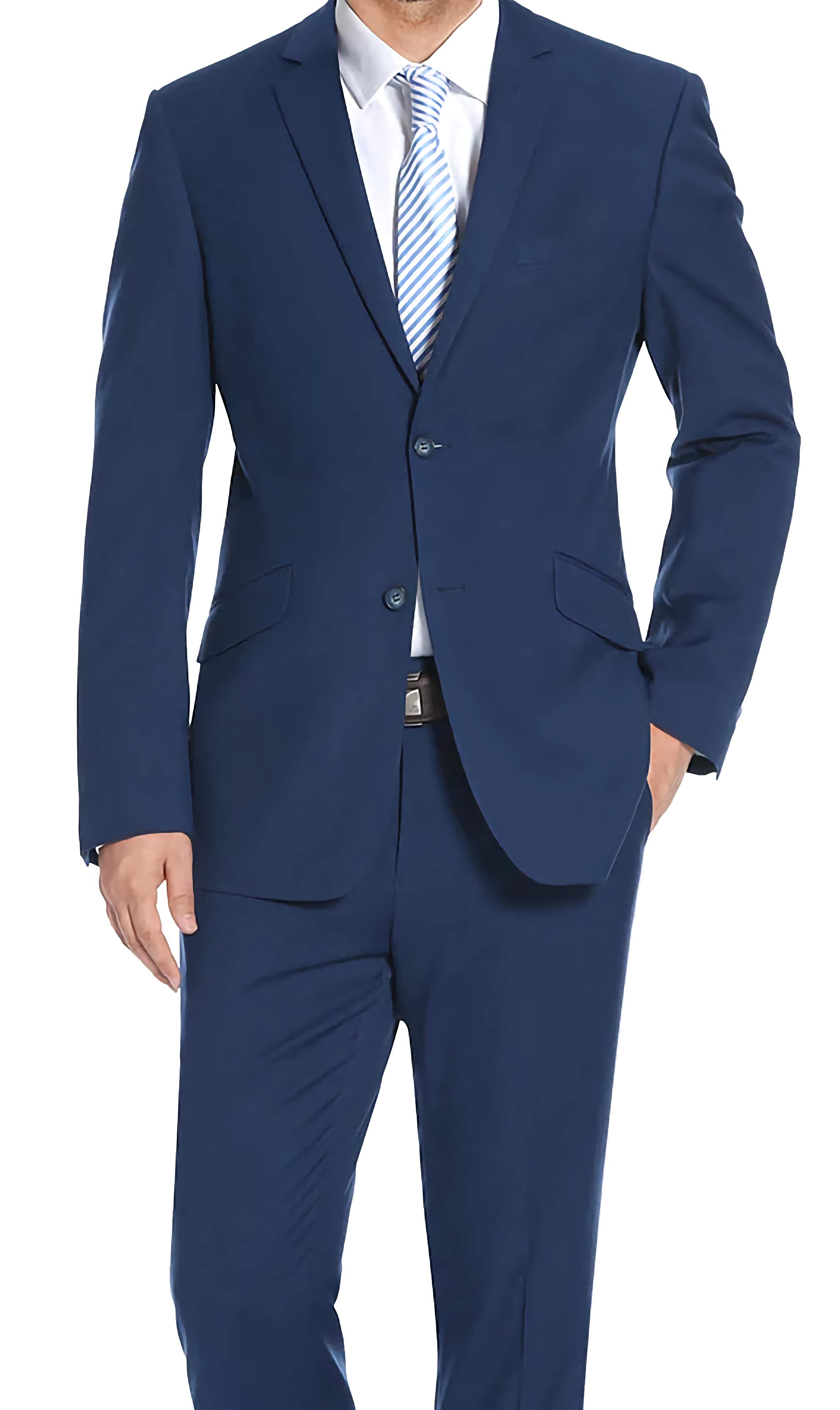Men's Slim Fit Performance Stretch Suit 2-Piece Set - Navy Blue Business Formal Wear for Office, Wedding & Special Occasions